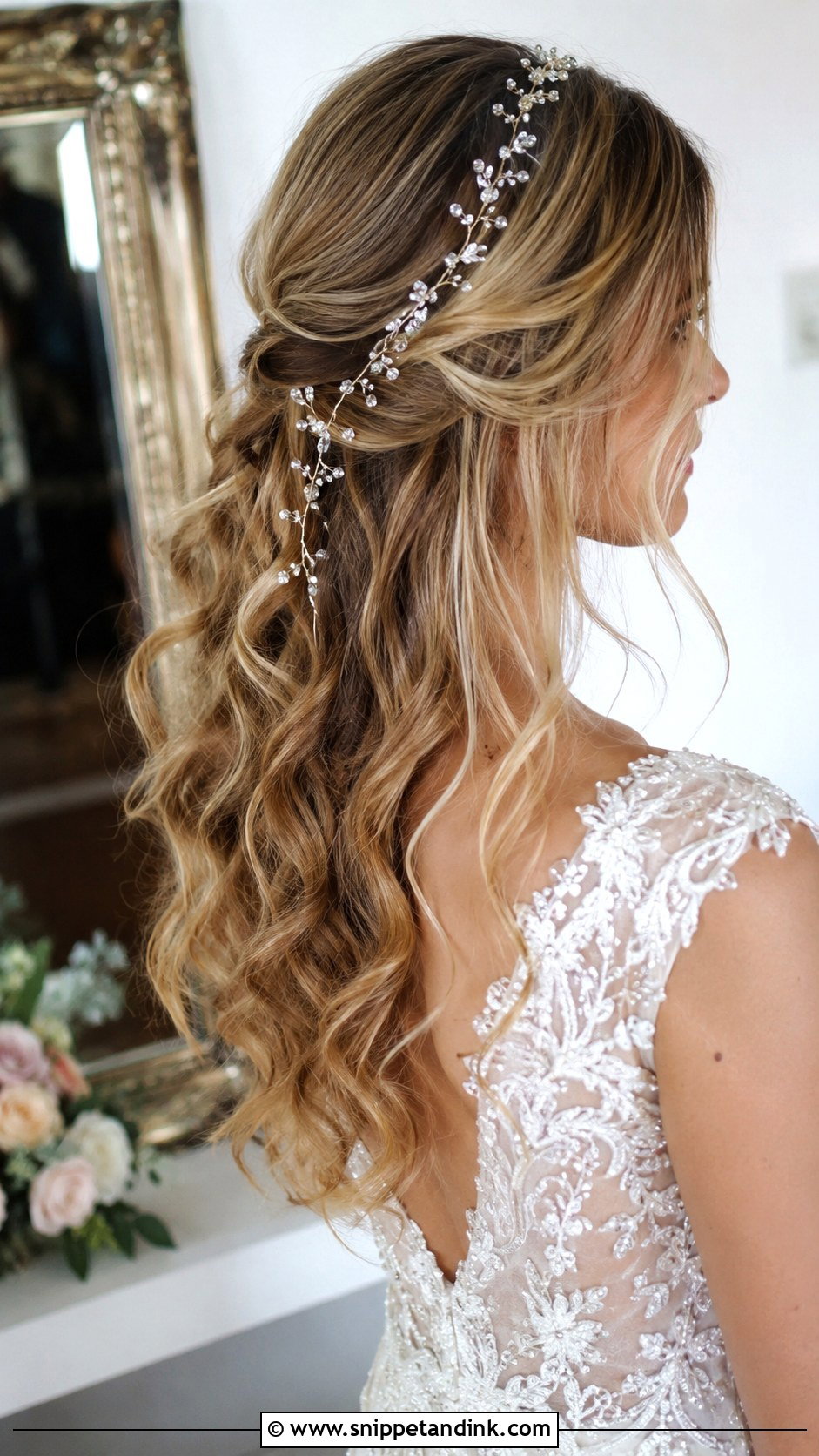 Open Curls With Hair Vine - Snippet and Ink - 25 Open Curls Hairstyles for Wedding
