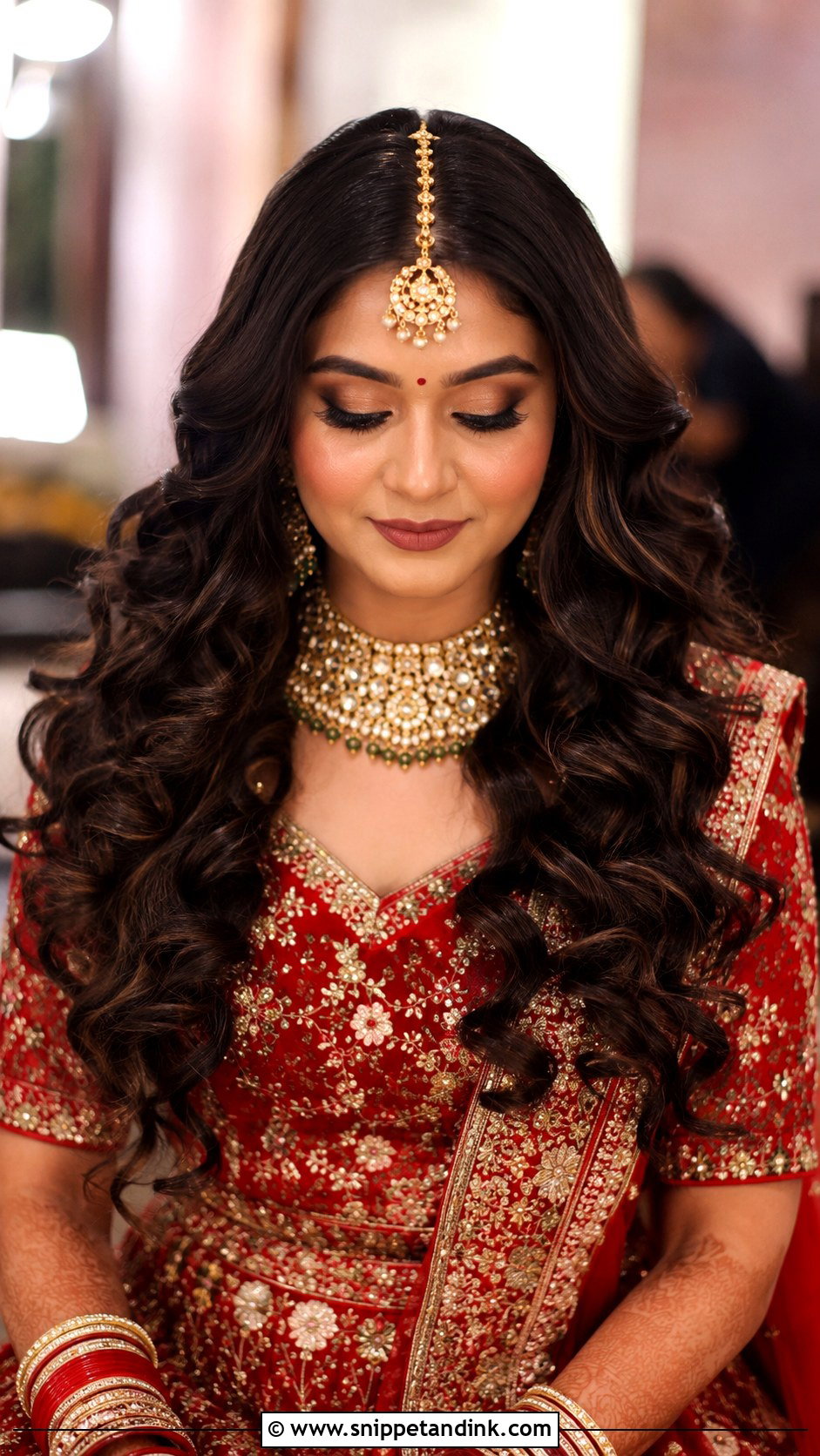 Open Curls With Maang Tikka - Snippet and Ink - 15 Open Hairstyles Indian Wedding Bride