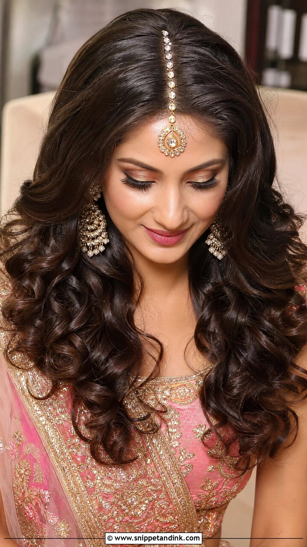 Open Curls With Maang Tikka - Snippet and Ink - 20 Barat Bridal Hairstyle Ideas