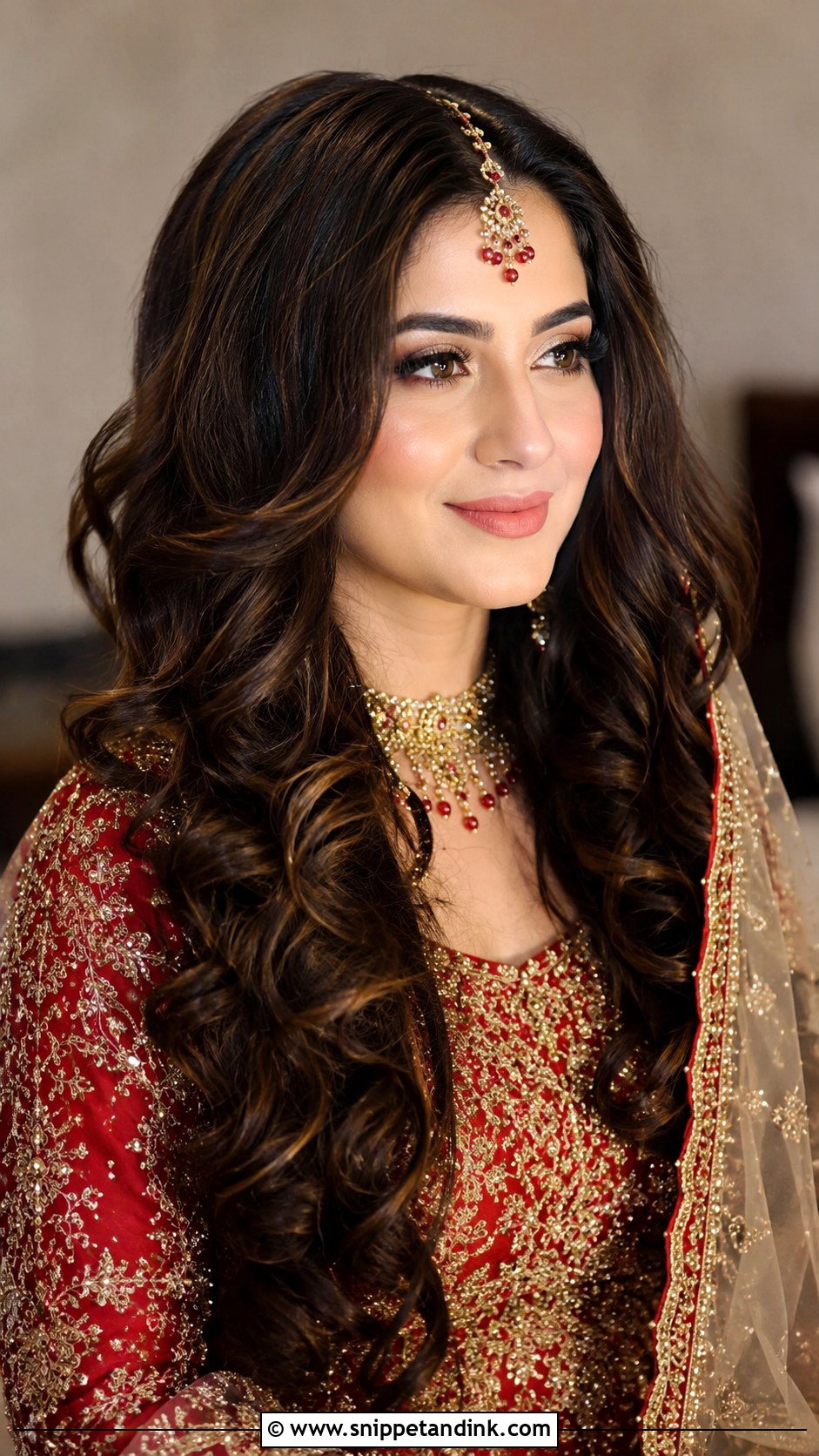 Open Curls With Maang Tikka - Snippet and Ink - 20 Pakistani Barat Bridal Hair Styles