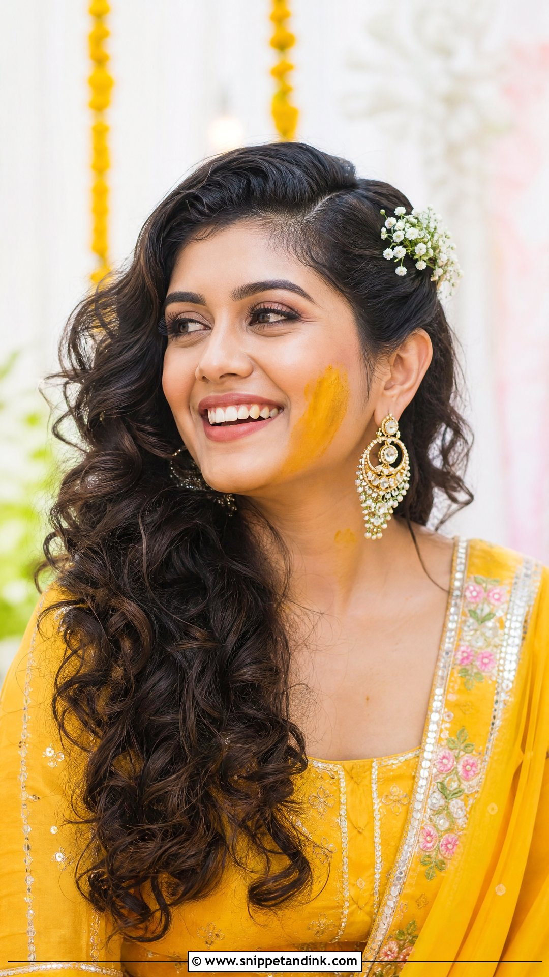Open Curls With Side Part - Snippet and Ink - 25 Indian Wedding Hairstyle Ideas