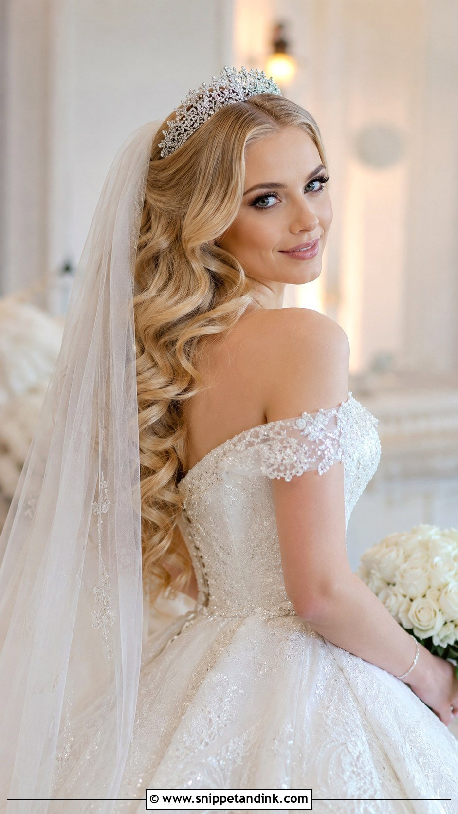 Open Curls With Tiara - Snippet and Ink - 25 Open Curls Hairstyles for Wedding