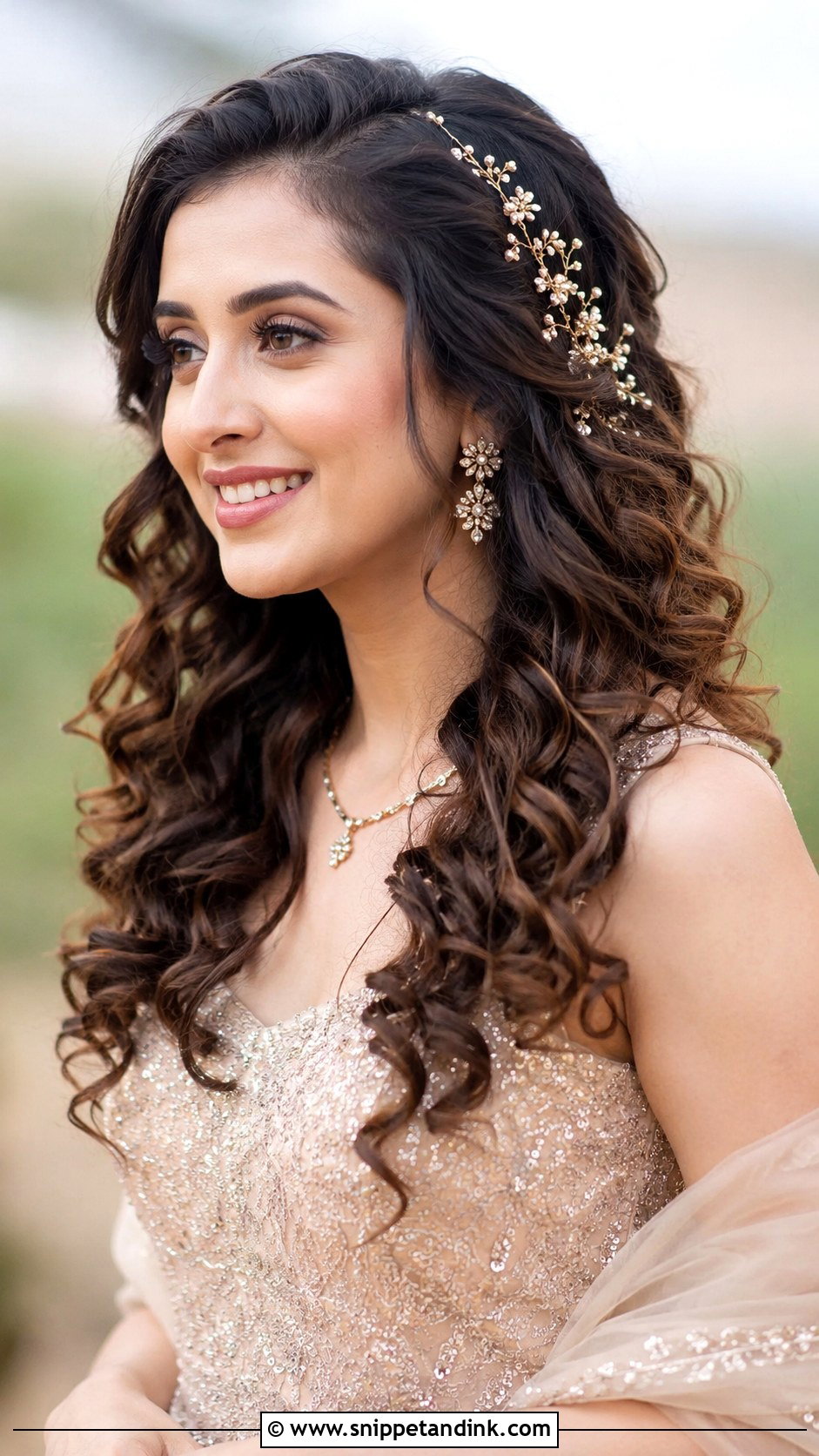 Open Curls with Hair Vine for Indian Wedding - Snippet and Ink - 25 Curls Open Hairstyles Indian Wedding