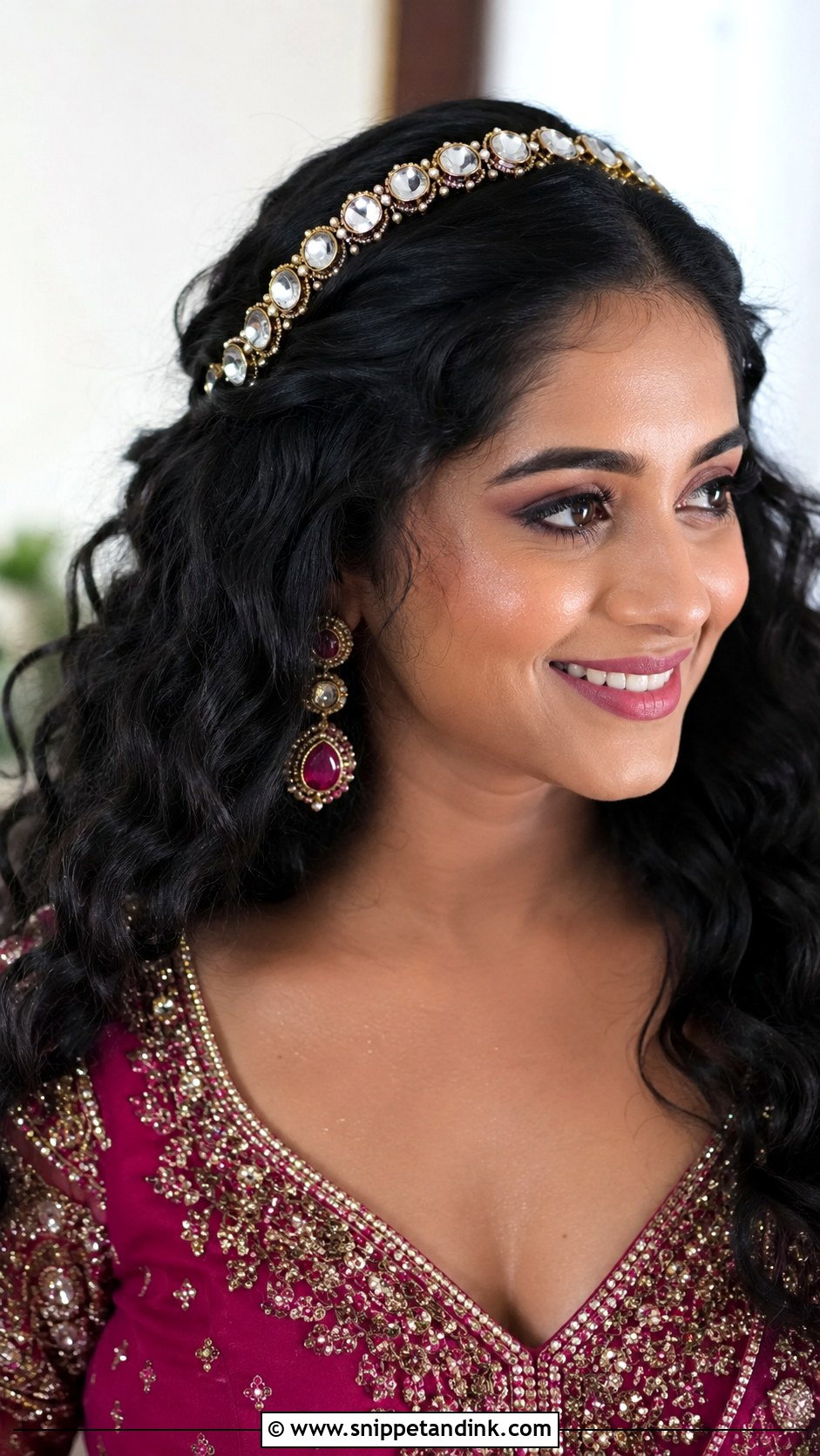Open Curls with Jeweled Hairband for Indian Wedding - Snippet and Ink - 25 Curls Open Hairstyles Indian Wedding