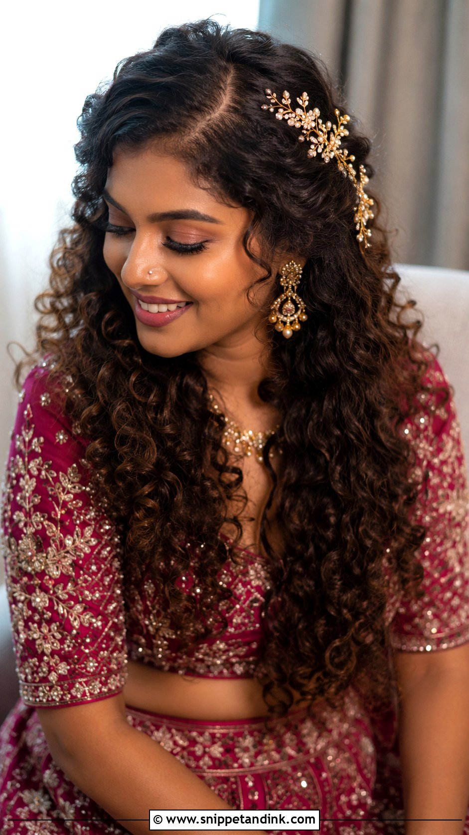 Open Hair Bridal Hairstyle For Curly Hair - Snippet and Ink - 20 Indian Open Hair Bridal Hairstyles
