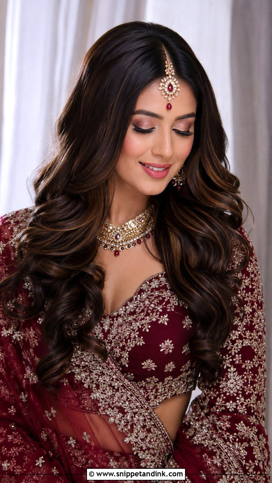Open Hair Bridal Hairstyle For Lehenga - Snippet and Ink - 20 Indian Open Hair Bridal Hairstyles