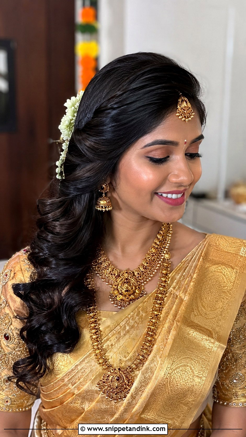 Open Hair Bridal Hairstyle For Saree - Snippet and Ink - 20 Indian Open Hair Bridal Hairstyles