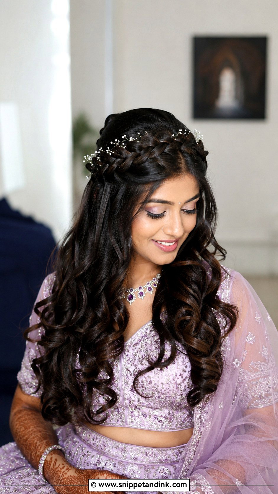 Open Hair Bridal Hairstyle With Braided Crown - Snippet and Ink - 20 Indian Open Hair Bridal Hairstyles