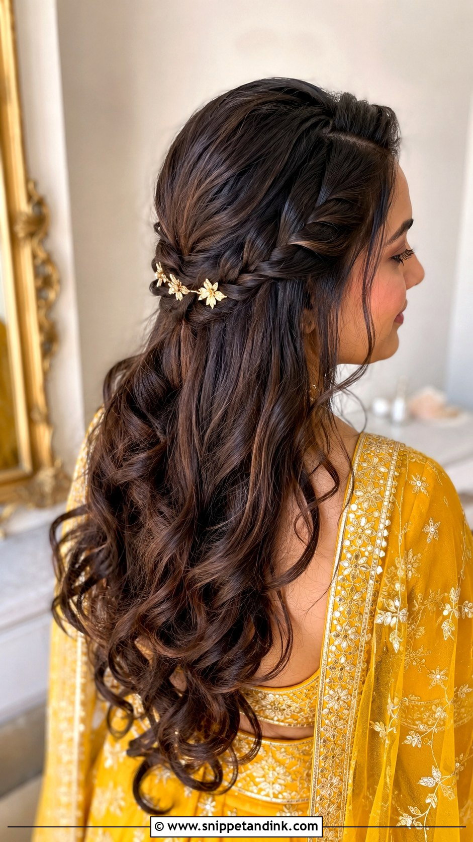 Open Hair Bridal Hairstyle With Half Up Braid - Snippet and Ink - 20 Indian Open Hair Bridal Hairstyles