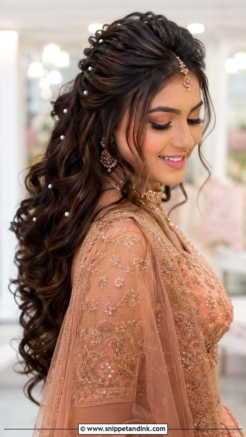 Open Hair Bridal Hairstyle With Half Up Curls - Snippet and Ink - 20 Indian Open Hair Bridal Hairstyles