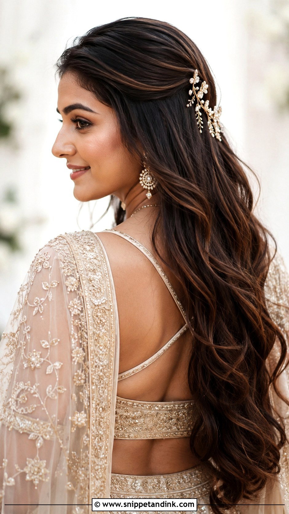 Open Hair Bridal Hairstyle With Loose Waves - Snippet and Ink - 20 Indian Open Hair Bridal Hairstyles