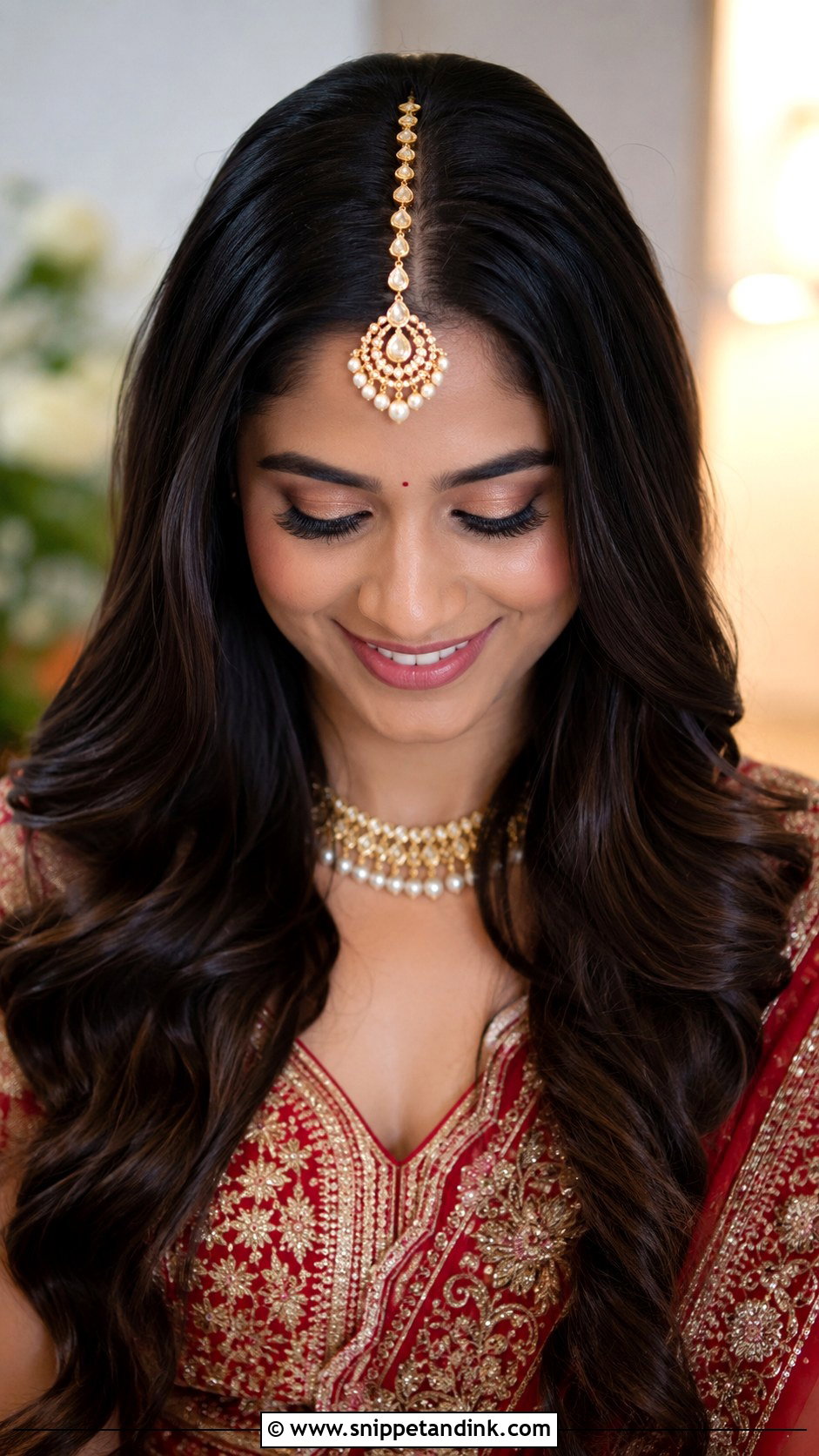 Open Hair Bridal Hairstyle With Maang Tikka - Snippet and Ink - 20 Indian Open Hair Bridal Hairstyles