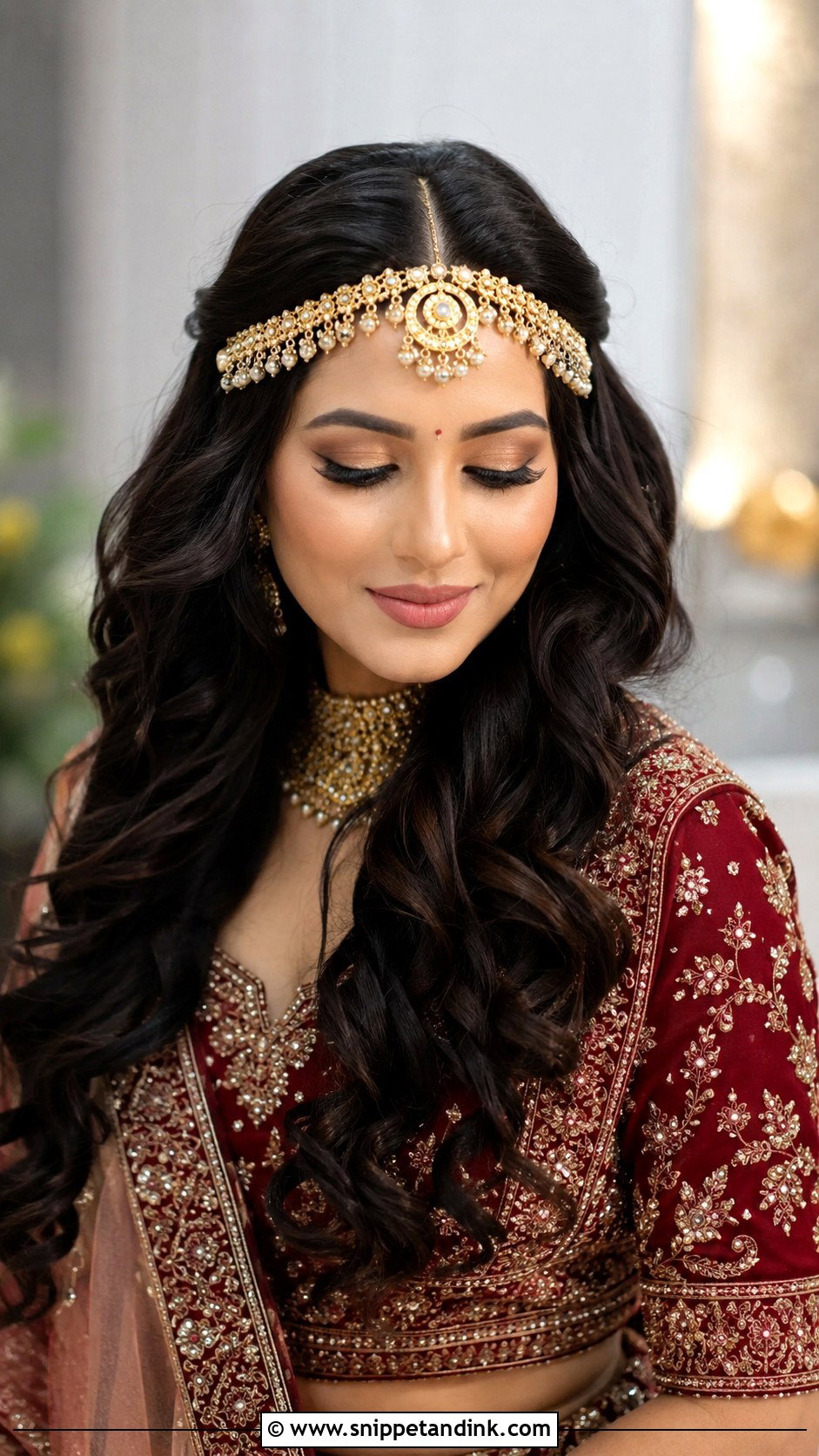 Open Hair Bridal Hairstyle With Matha Patti - Snippet and Ink - 20 Indian Open Hair Bridal Hairstyles