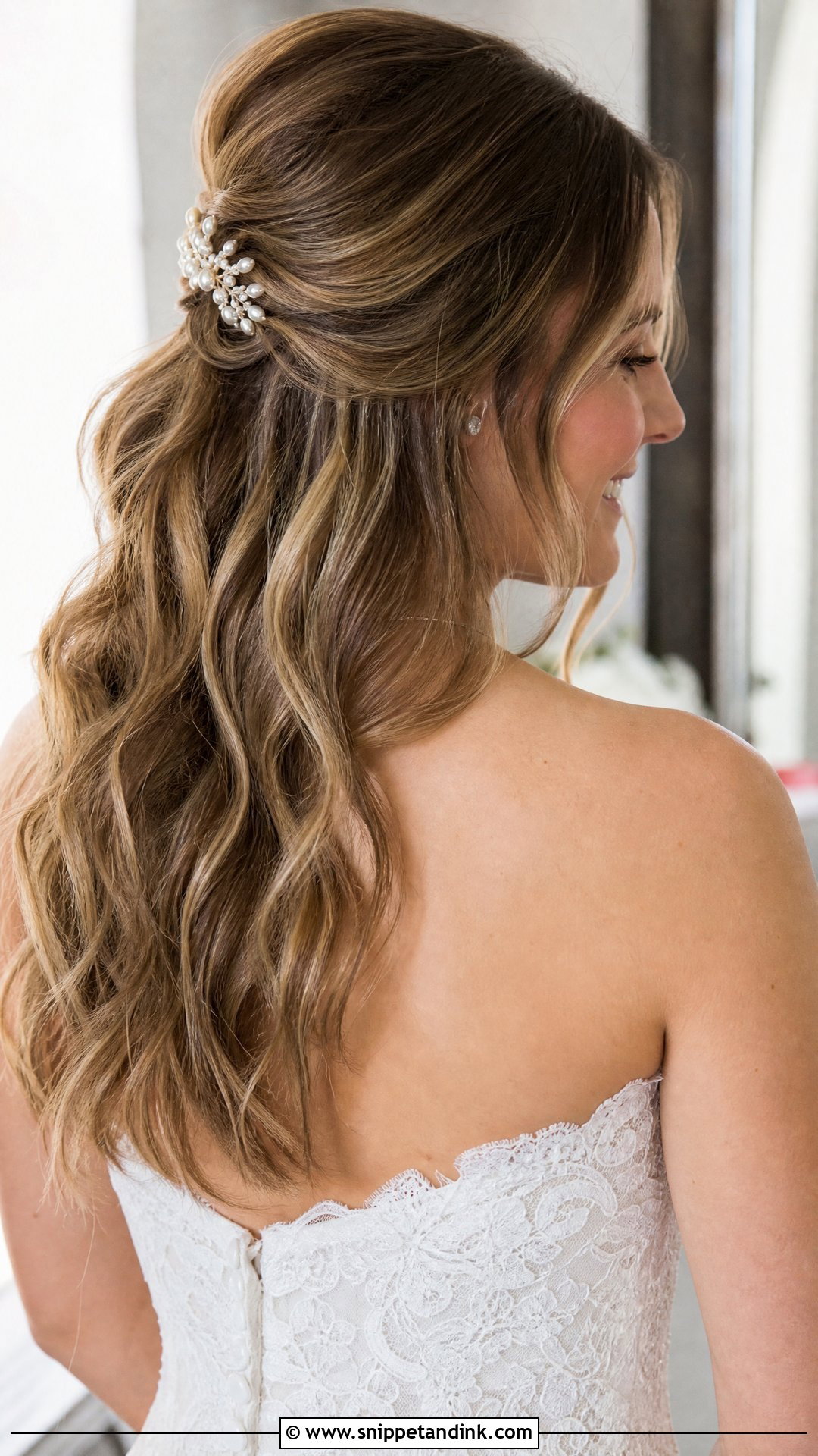 Open Hair Bridal Half Up - Snippet and Ink - 20 Open Hair Bridal Hairstyle Ideas