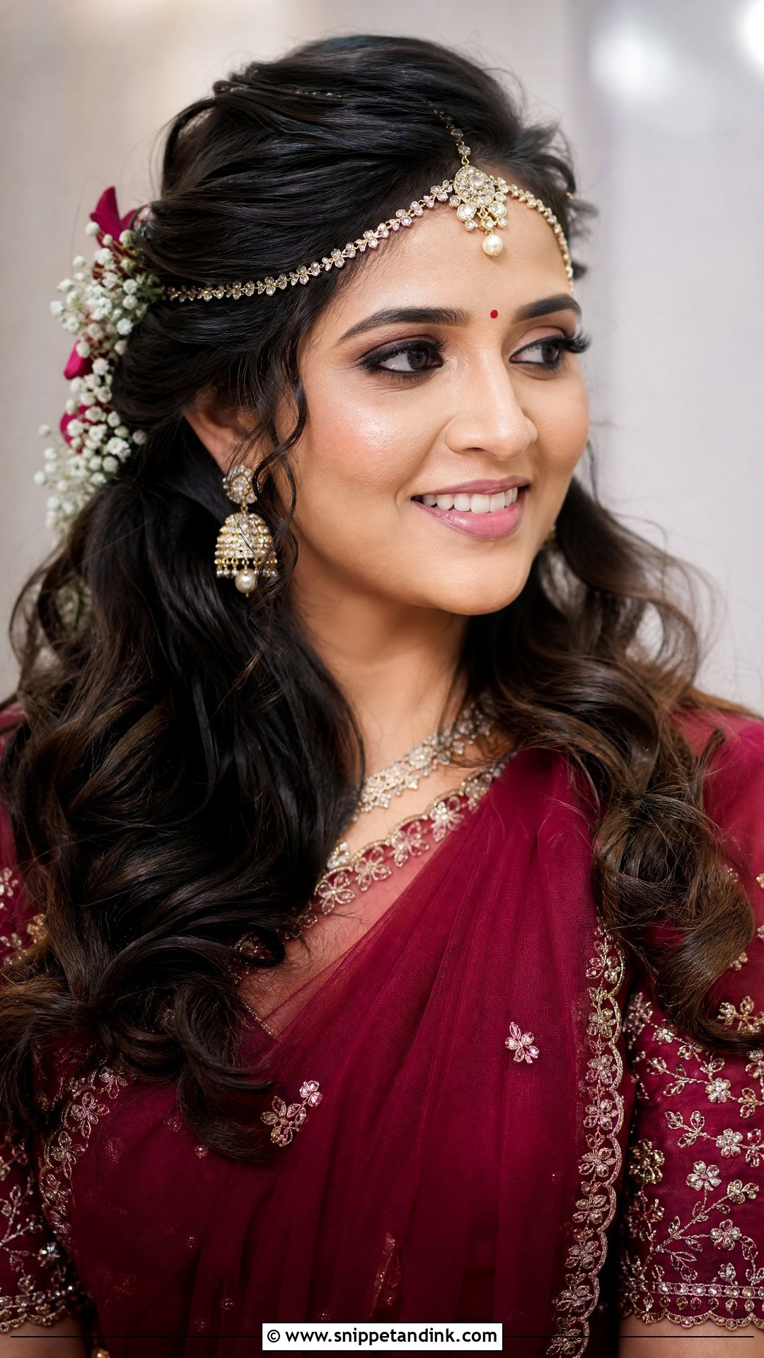 Open Hair Bridal Look With Curls - Snippet and Ink - 20 Bridal Muhurtham Hairstyle Ideas