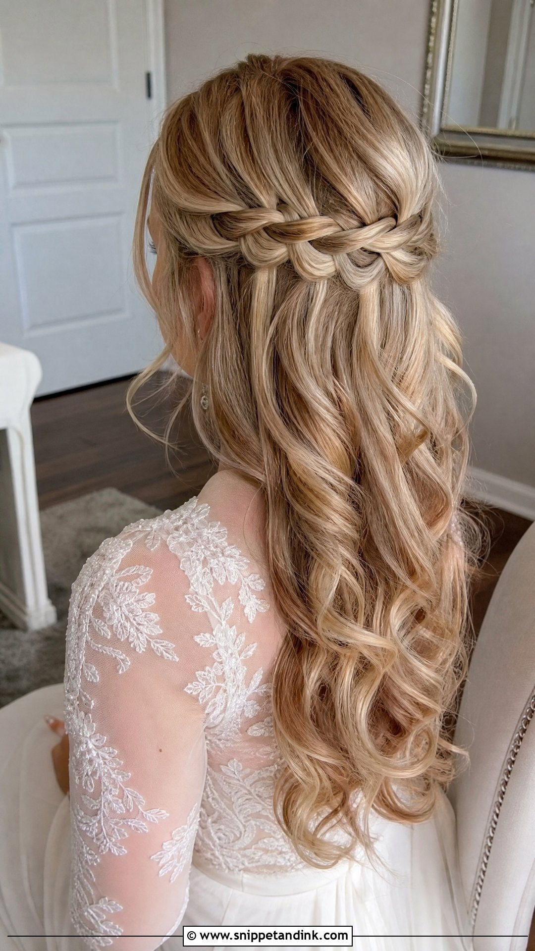 Open Hair Bridal Waterfall Braid - Snippet and Ink - 20 Open Hair Bridal Hairstyle Ideas