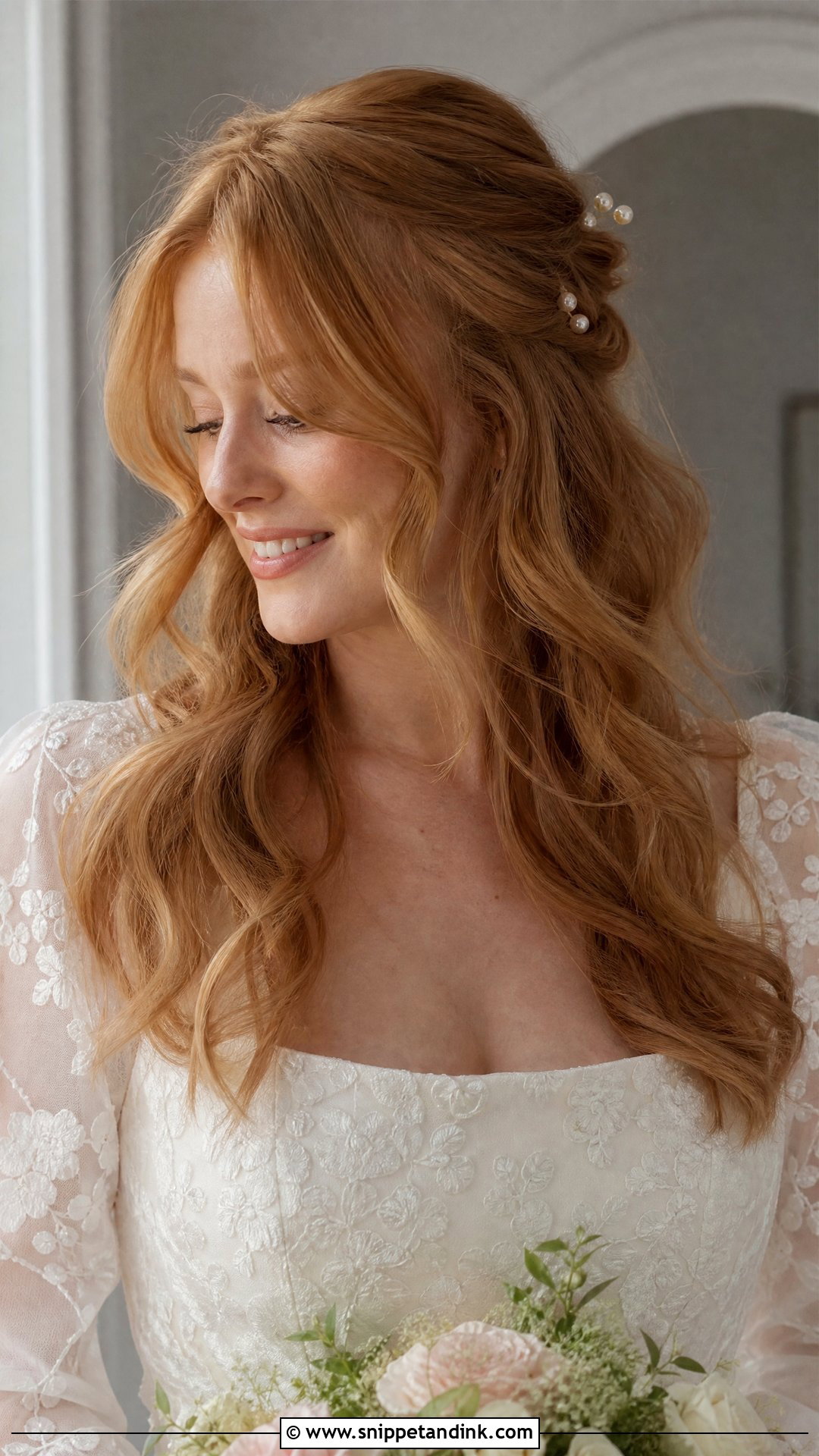 Open Hair Bride Curtain Bangs - Snippet and Ink - 20 Open Hair Bride Hairstyle Ideas