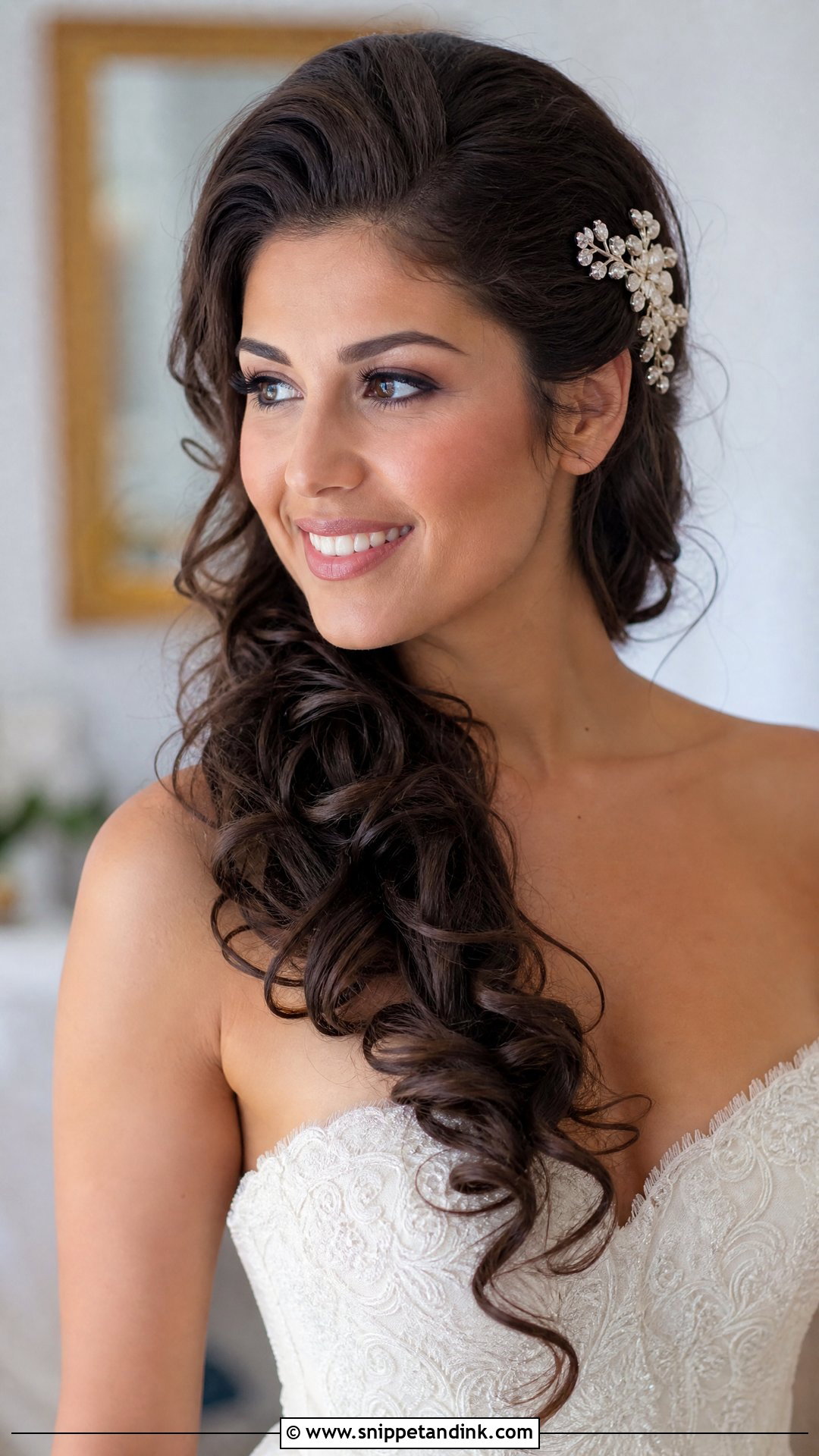 Open Hair Bride Side Swept Curls - Snippet and Ink - 20 Open Hair Bride Hairstyle Ideas