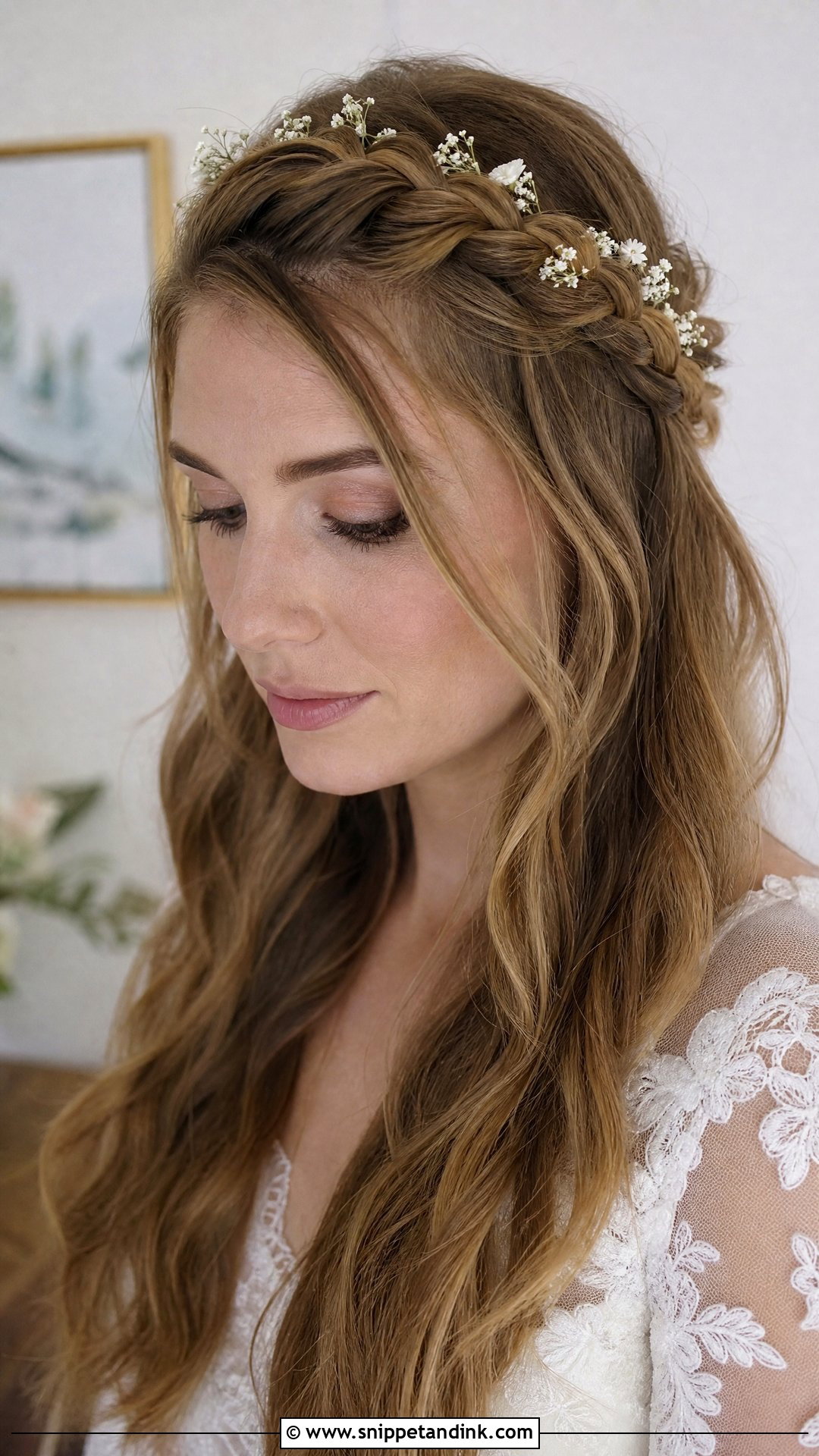 Open Hair Bride With Braided Crown - Snippet and Ink - 20 Open Hair Bride Hairstyle Ideas