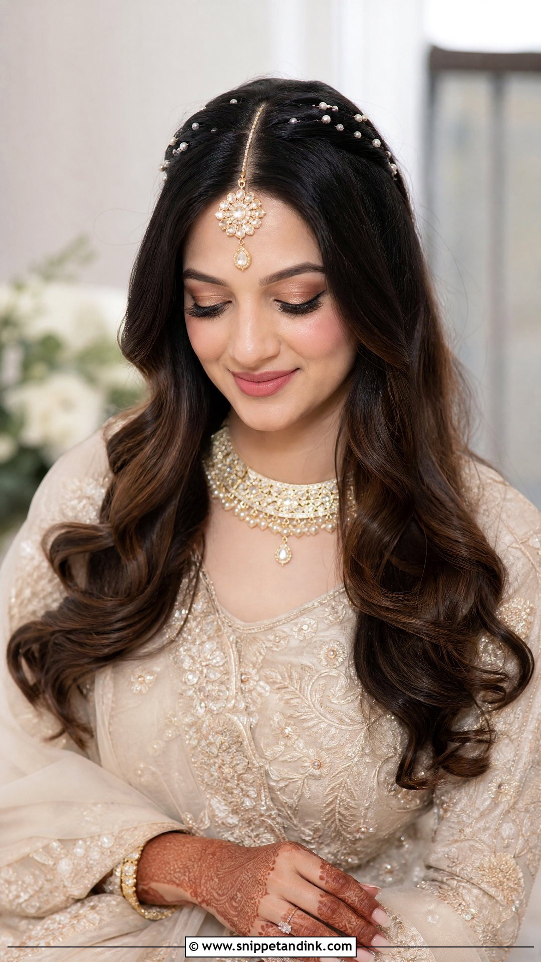 Open Hair Bride With Center Part - Snippet and Ink - 20 Open Hair Bride Hairstyle Ideas