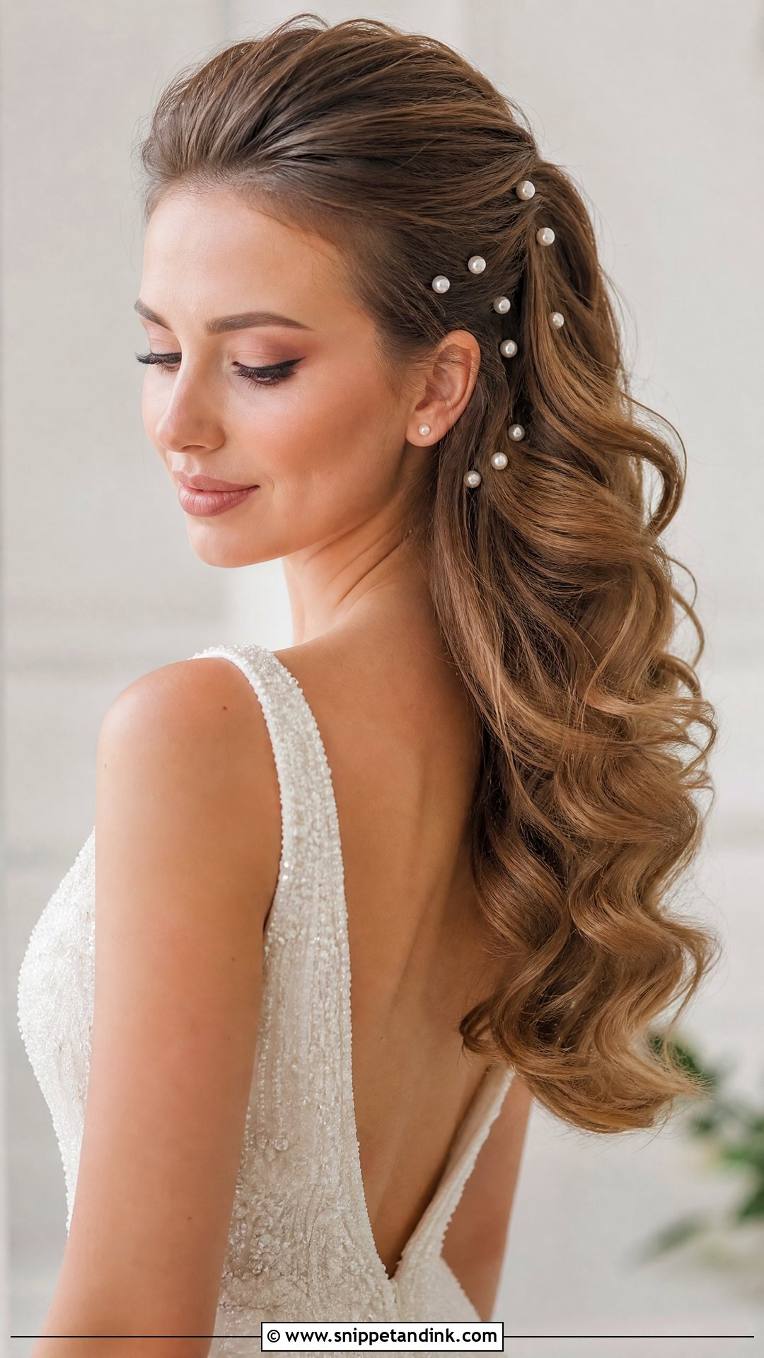 Open Hair Bride With Pearl Pins - Snippet and Ink - 20 Open Hair Bride Hairstyle Ideas