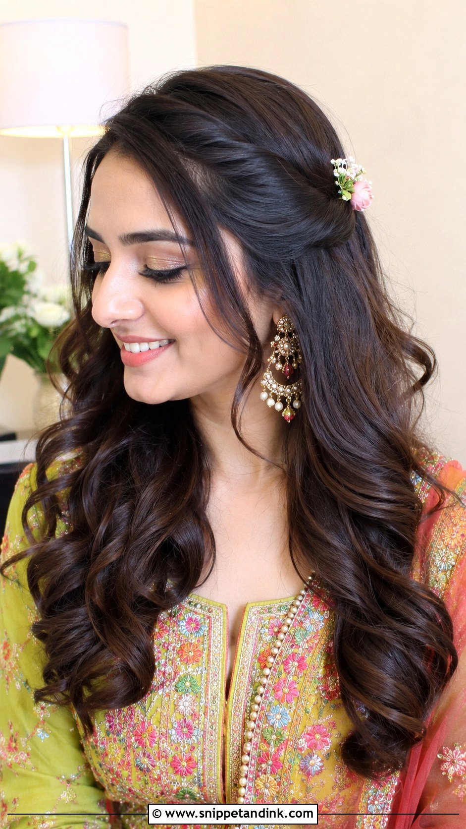 Open Hair Hairstyle For Mehndi - Snippet and Ink - 20 Mehndi Event Hairstyles