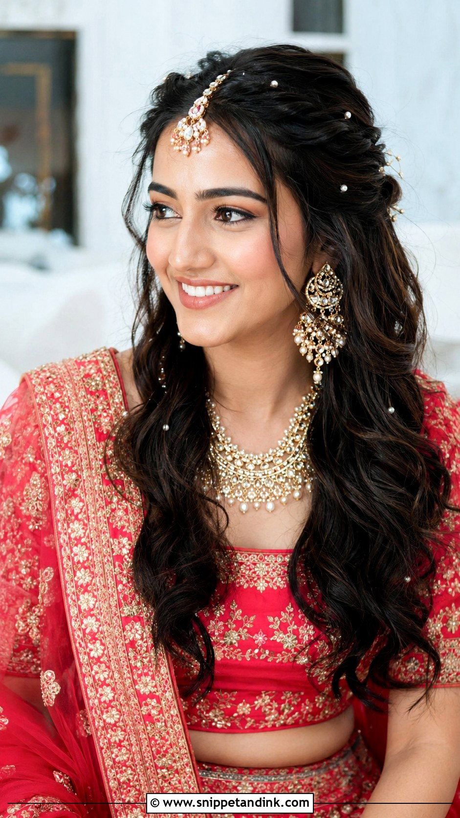 Open Hair Indian Bride Look With Crown Volume - Snippet and Ink - 15 Open Hair Indian Bride Look Ideas