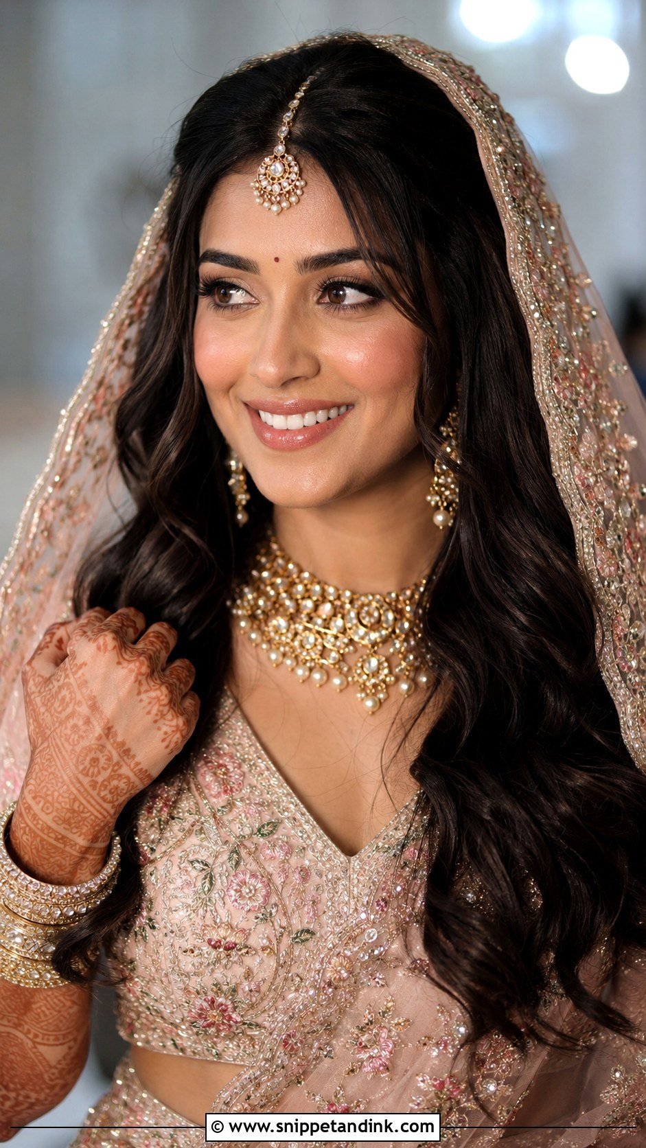 Open Hair Indian Bride Look With Dupatta - Snippet and Ink - 15 Open Hair Indian Bride Look Ideas