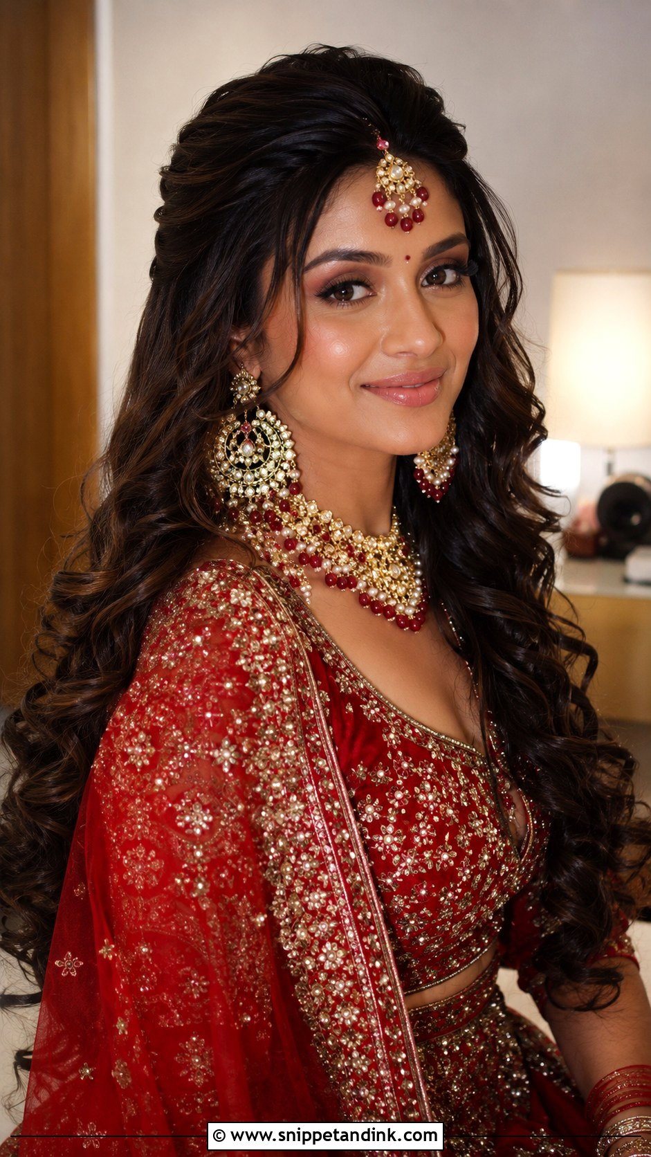 Open Hair Indian Bride Look With Half Up Curls - Snippet and Ink - 15 Open Hair Indian Bride Look Ideas