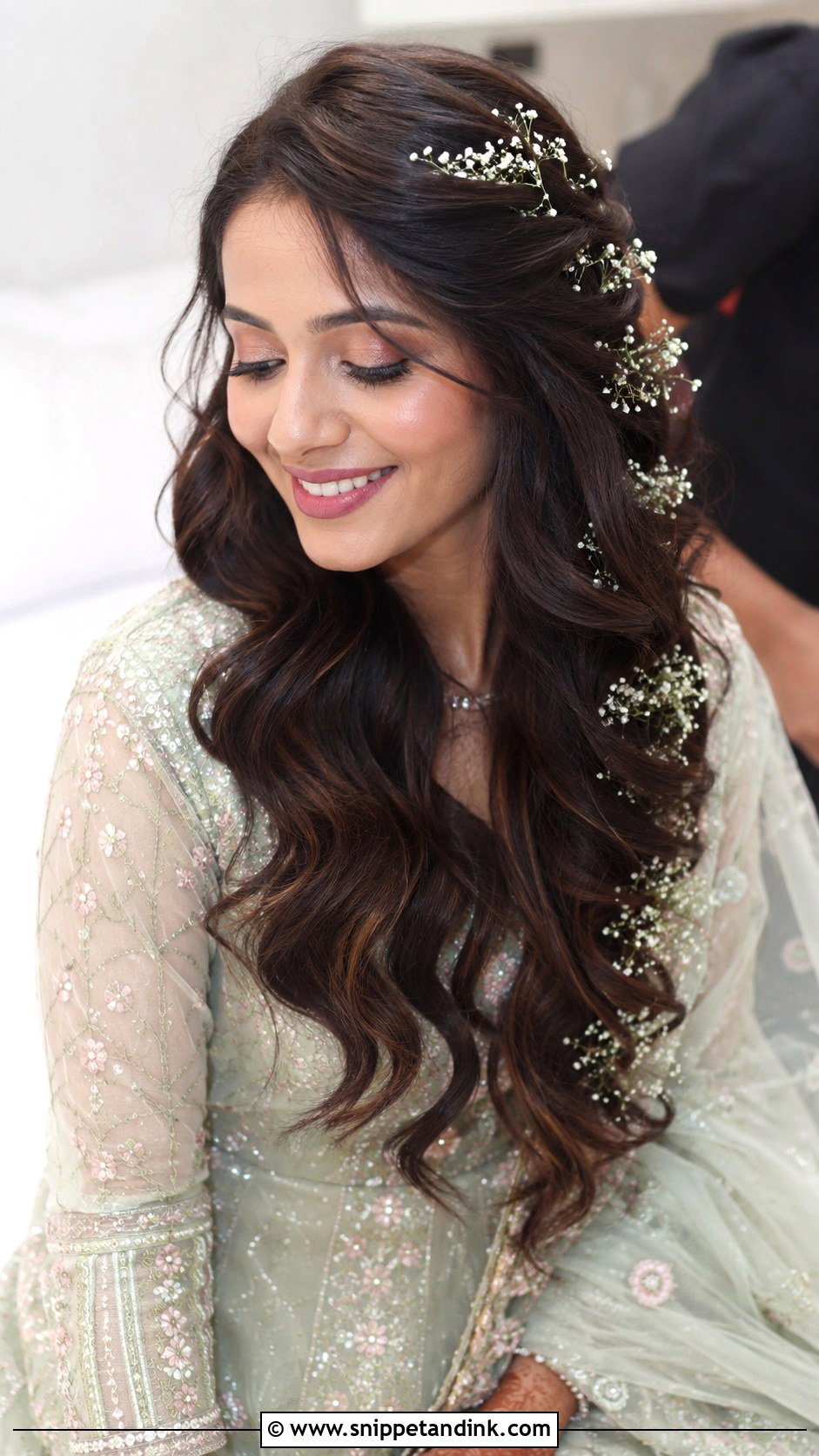 Open Hair With Babys Breath - Snippet and Ink - 25 Open Hair Indian Bride Ideas