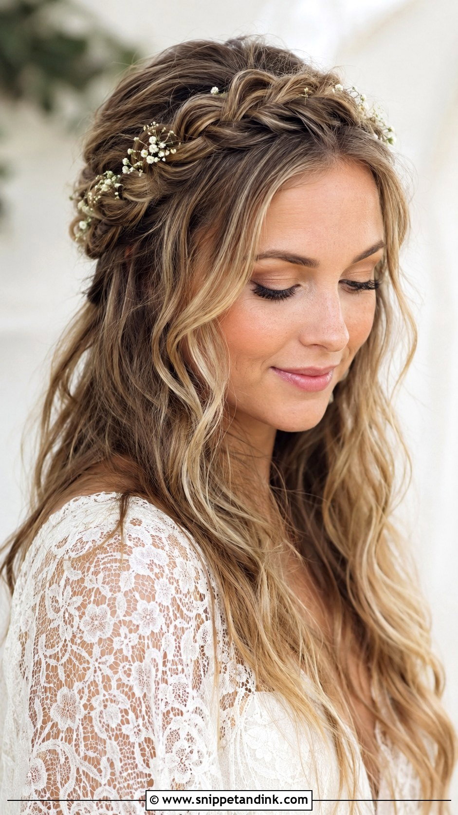 Open Hair With Braided Crown For Wedding - Snippet and Ink - 15 Open Hair for Wedding Ideas