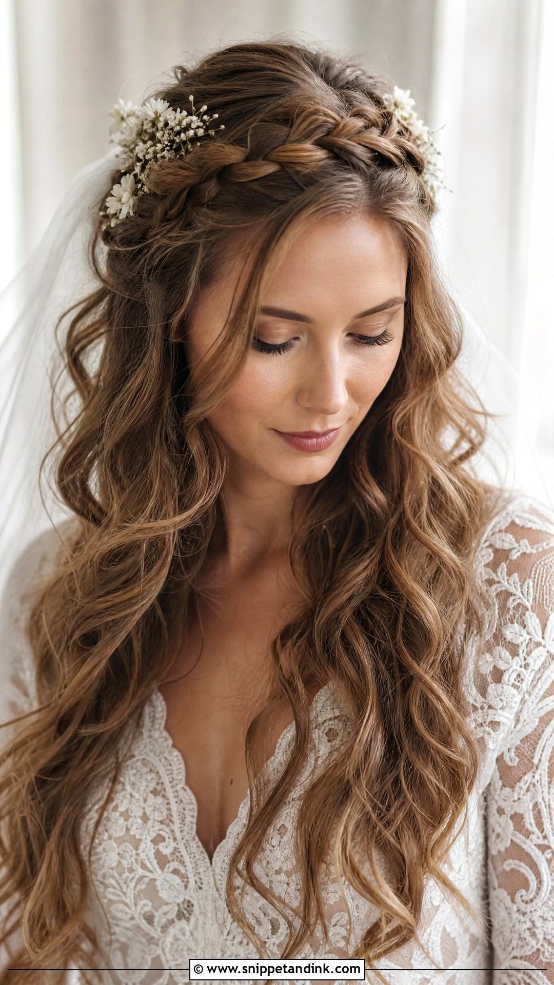 Open Hair With Braided Crown For Wedding - Snippet and Ink - 20 Open Hair Hairstyle for Wedding Ideas