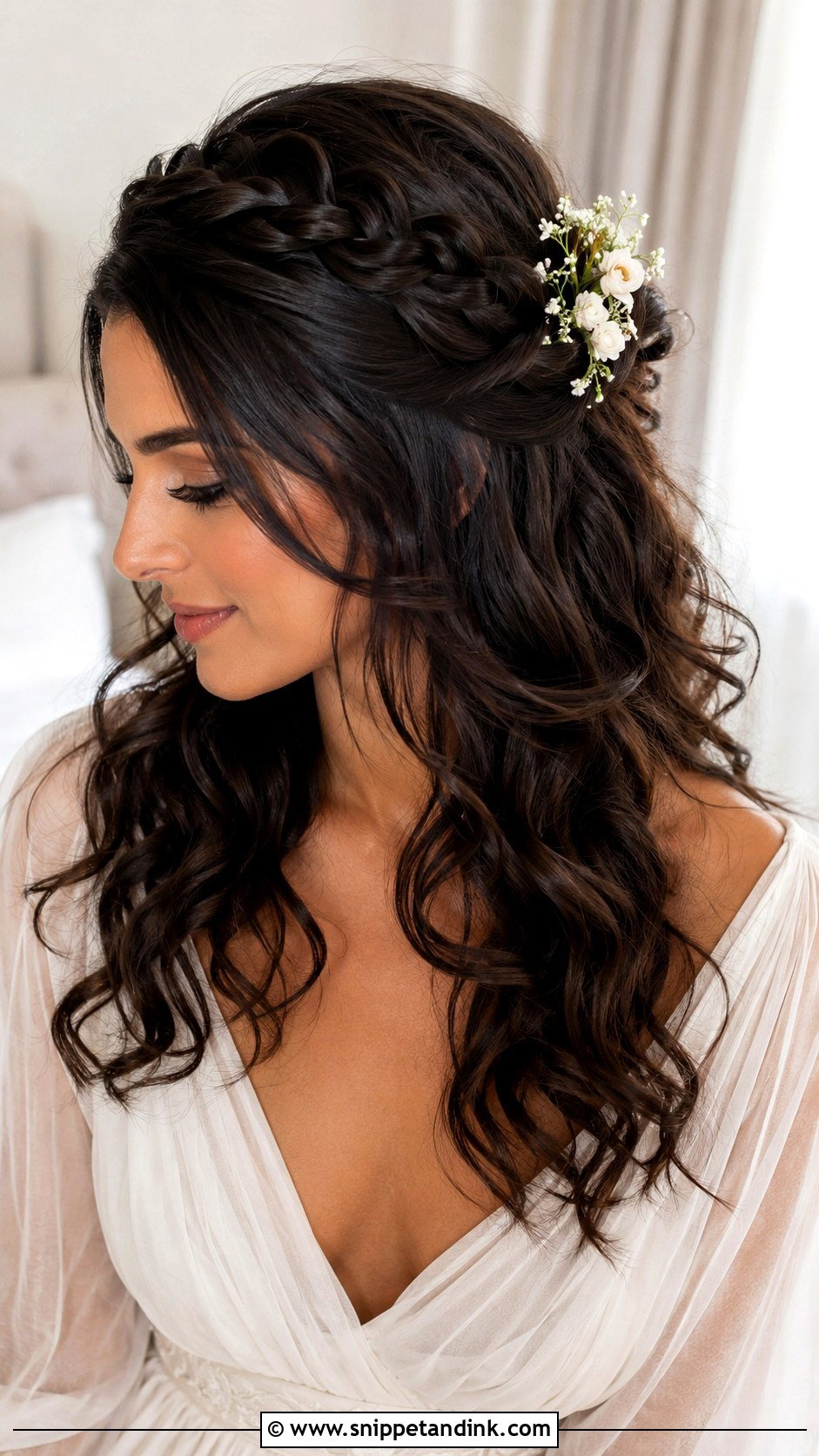 Open Hair With Braided Crown For Wedding - Snippet and Ink - 15 Hairstyles in Open Hair for Wedding