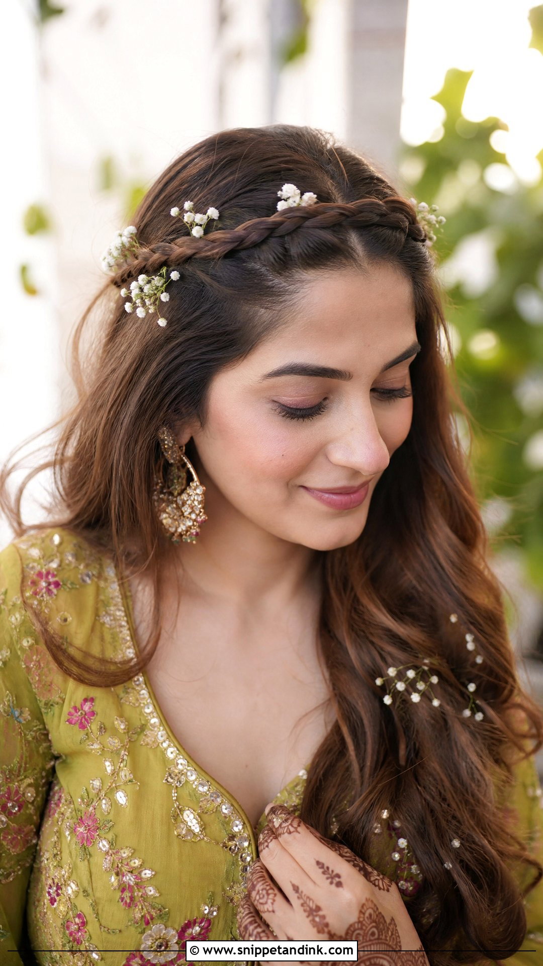 Open Hair With Braided Headband - Snippet and Ink - 20 Open Hairstyle for Wedding Functions Ideas