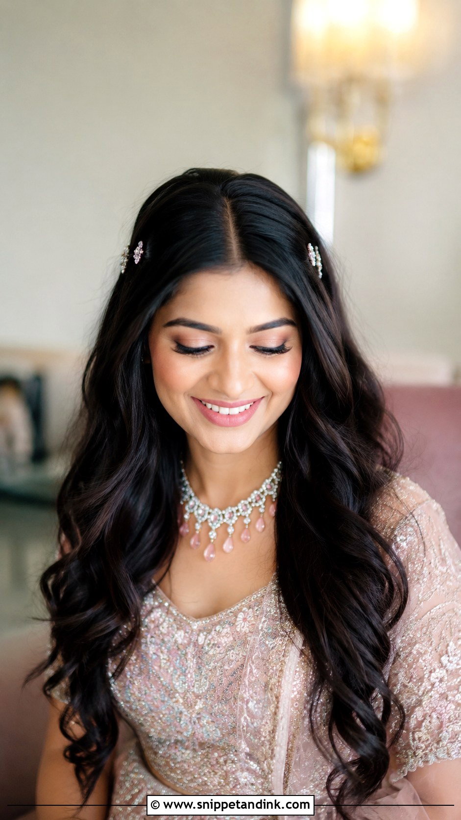 Open Hair With Center Part - Snippet and Ink - 30 Hairstyles for Engagement Bride