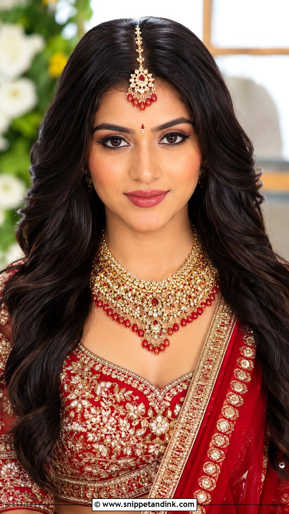 Open Hair With Center Part - Snippet and Ink - 15 Open Hair Indian Wedding Bridal Hairstyle Ideas