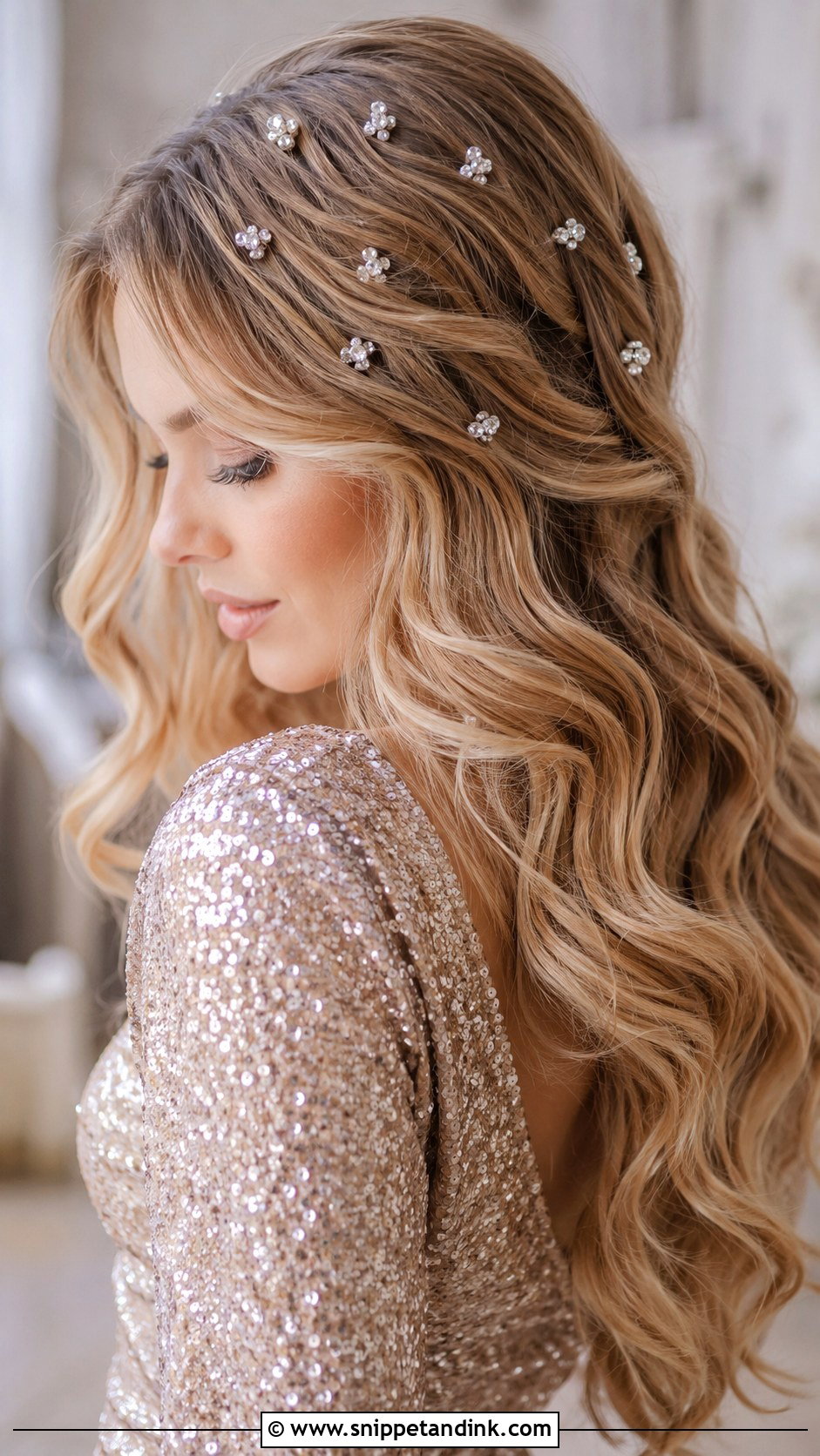 Open Hair With Crystal Pins - Snippet and Ink - 30 Open Hairstyles for Engagement
