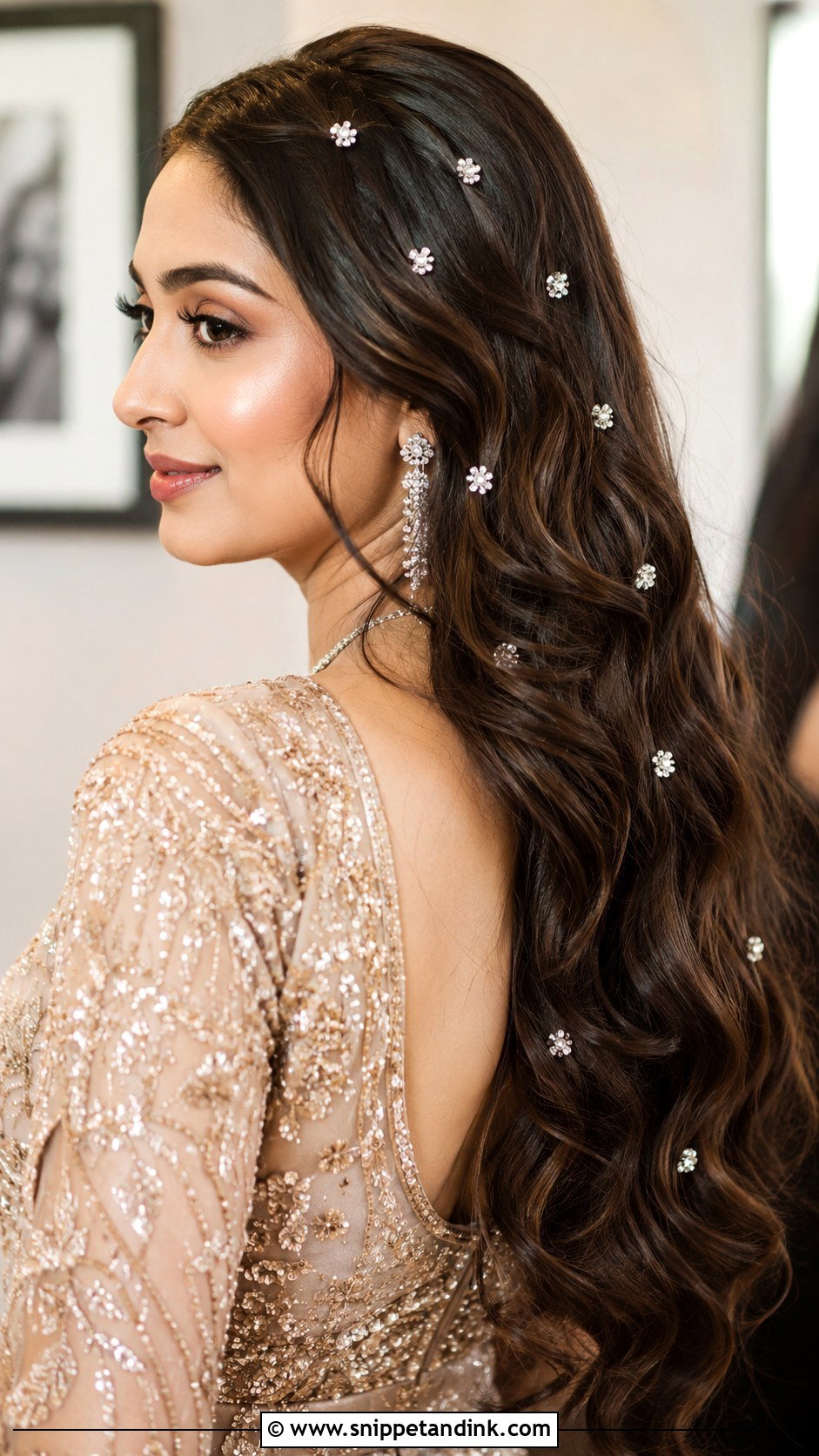 Open Hair With Crystal Pins - Snippet and Ink - 25 Open Hair Indian Bride Ideas