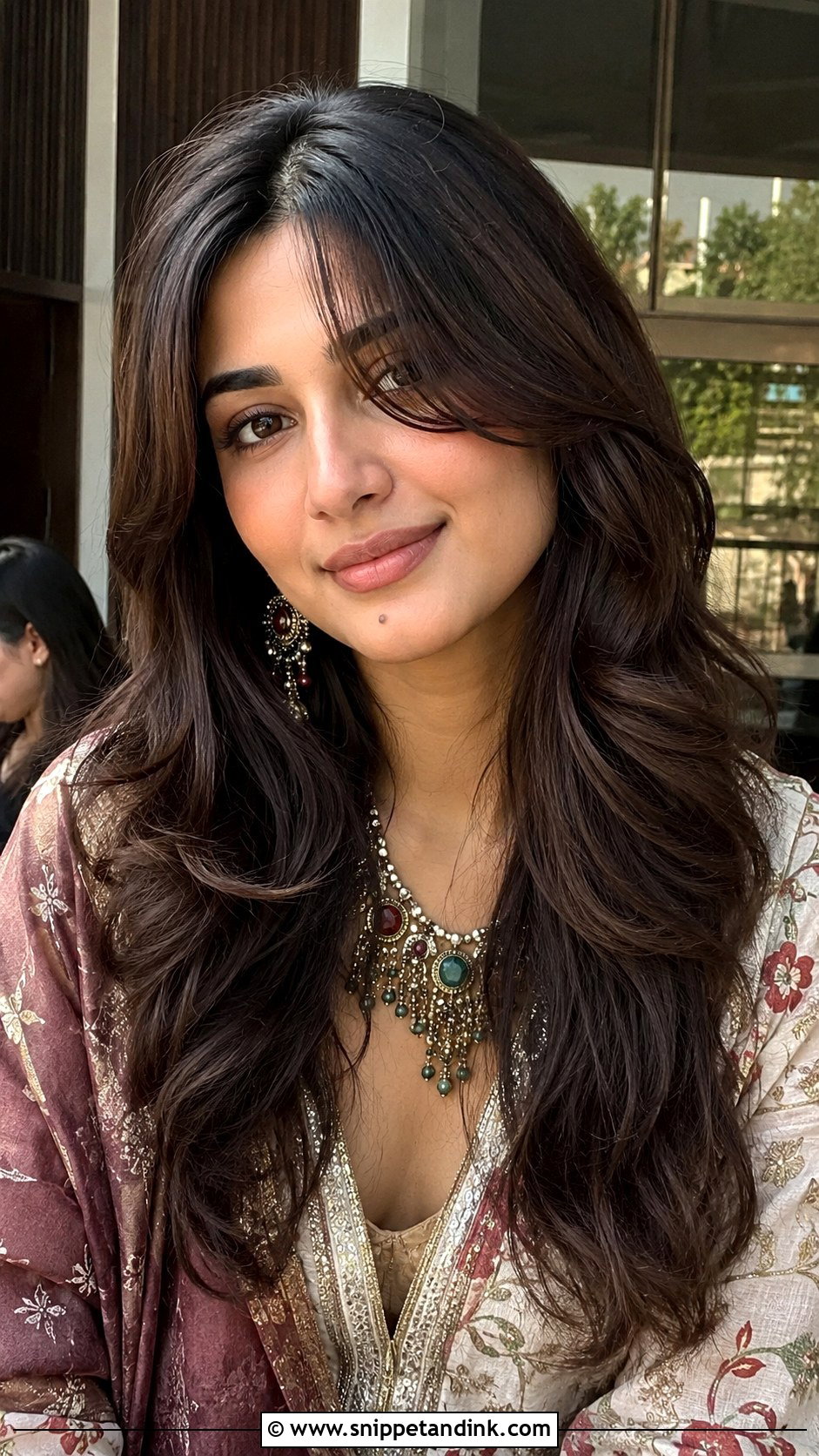 Open Hair With Curtain Bangs - Snippet and Ink - 25 Hairstyles for Marriage Function