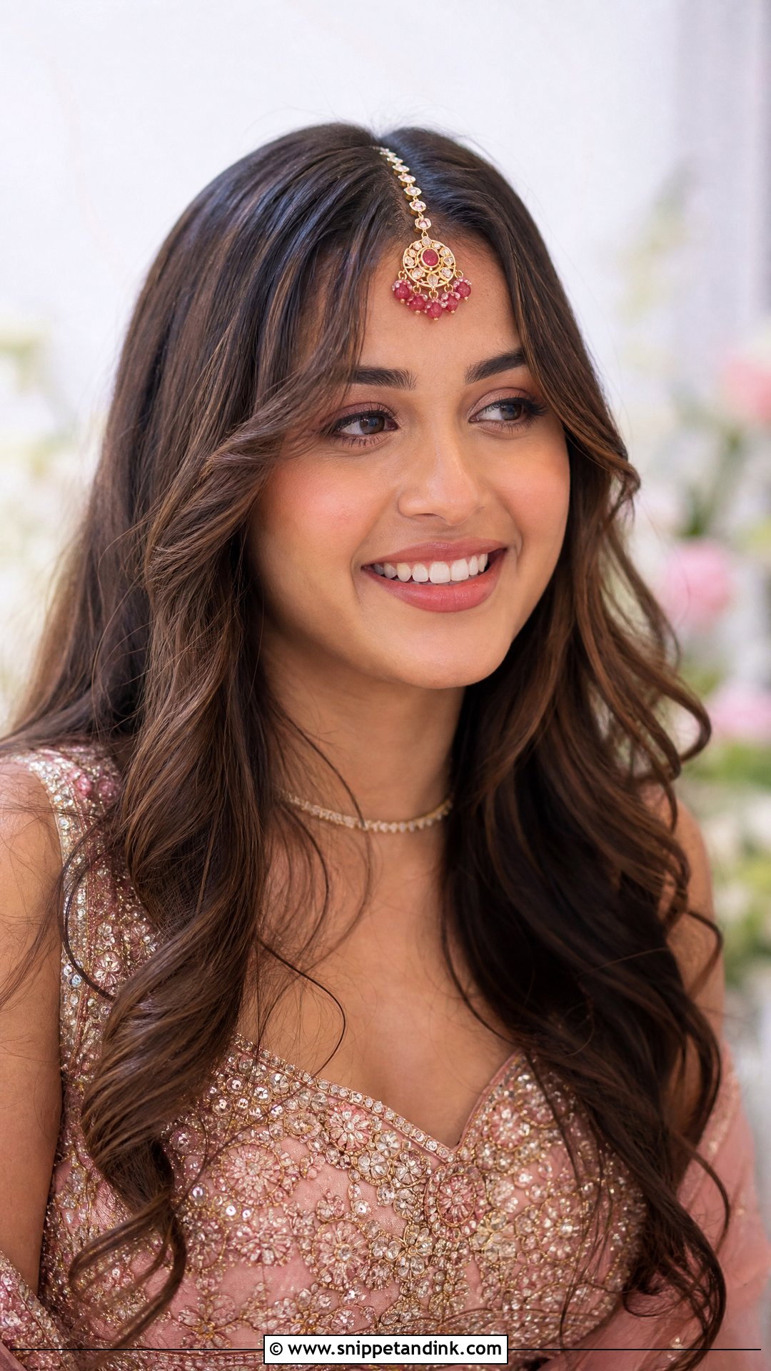 Open Hair With Curtain Bangs - Snippet and Ink - 20 Desi Wedding Hairstyles for Long Hair