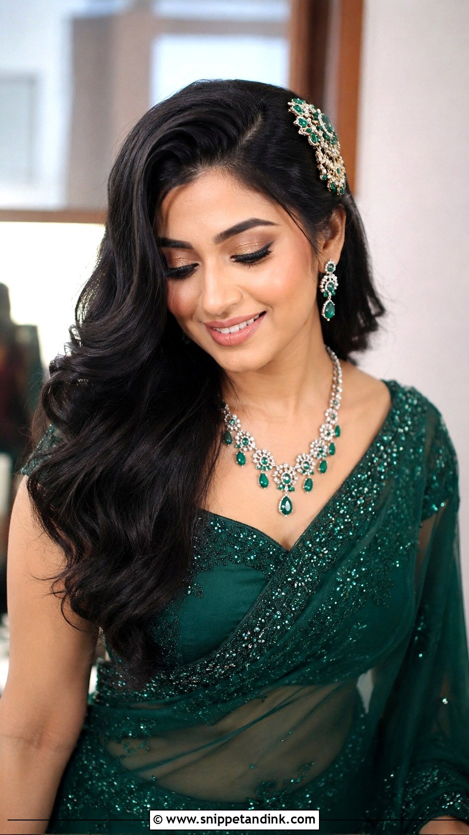 Open Hair With Deep Side Part - Snippet and Ink - 20 Indian Open Hair Bridal Look Ideas