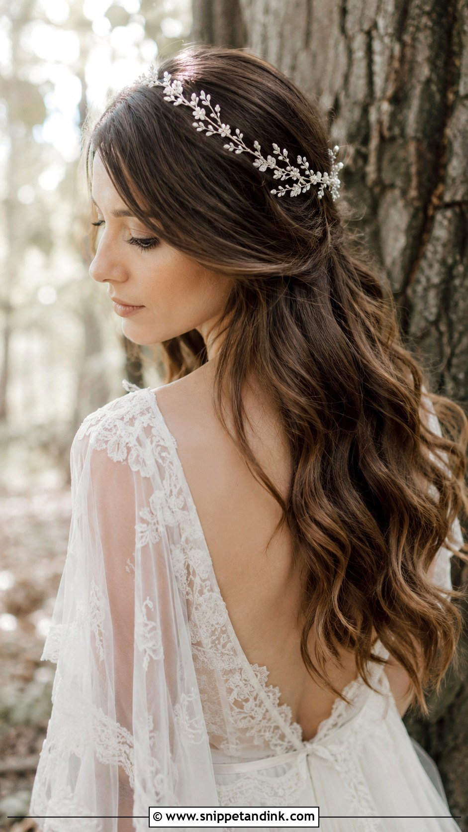 Open Hair With Delicate Hair Vine - Snippet and Ink - 25 Open Hair Bridal Look Ideas