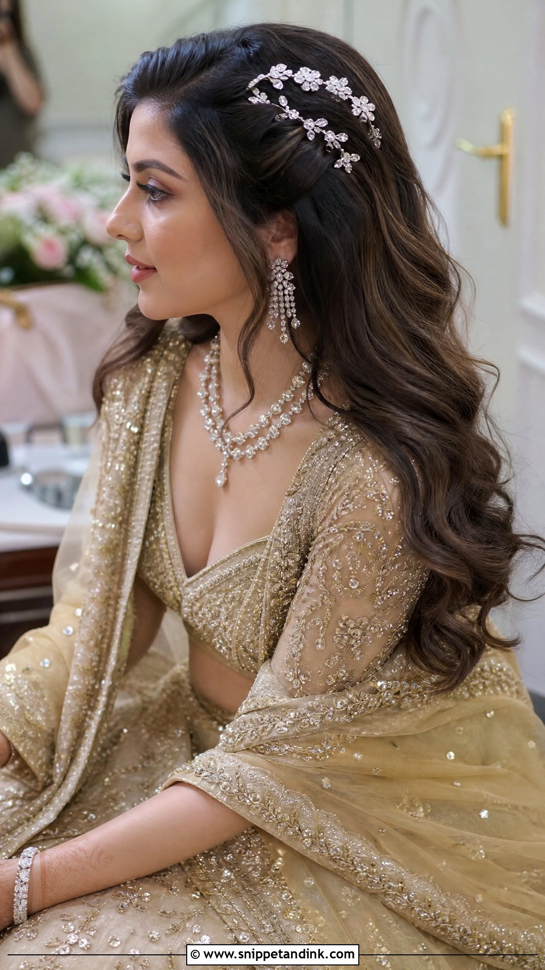 Open Hair With Diamond Accents With Lehenga - Snippet and Ink - 20 Hairstyle with Lehnga on Wedding Ideas
