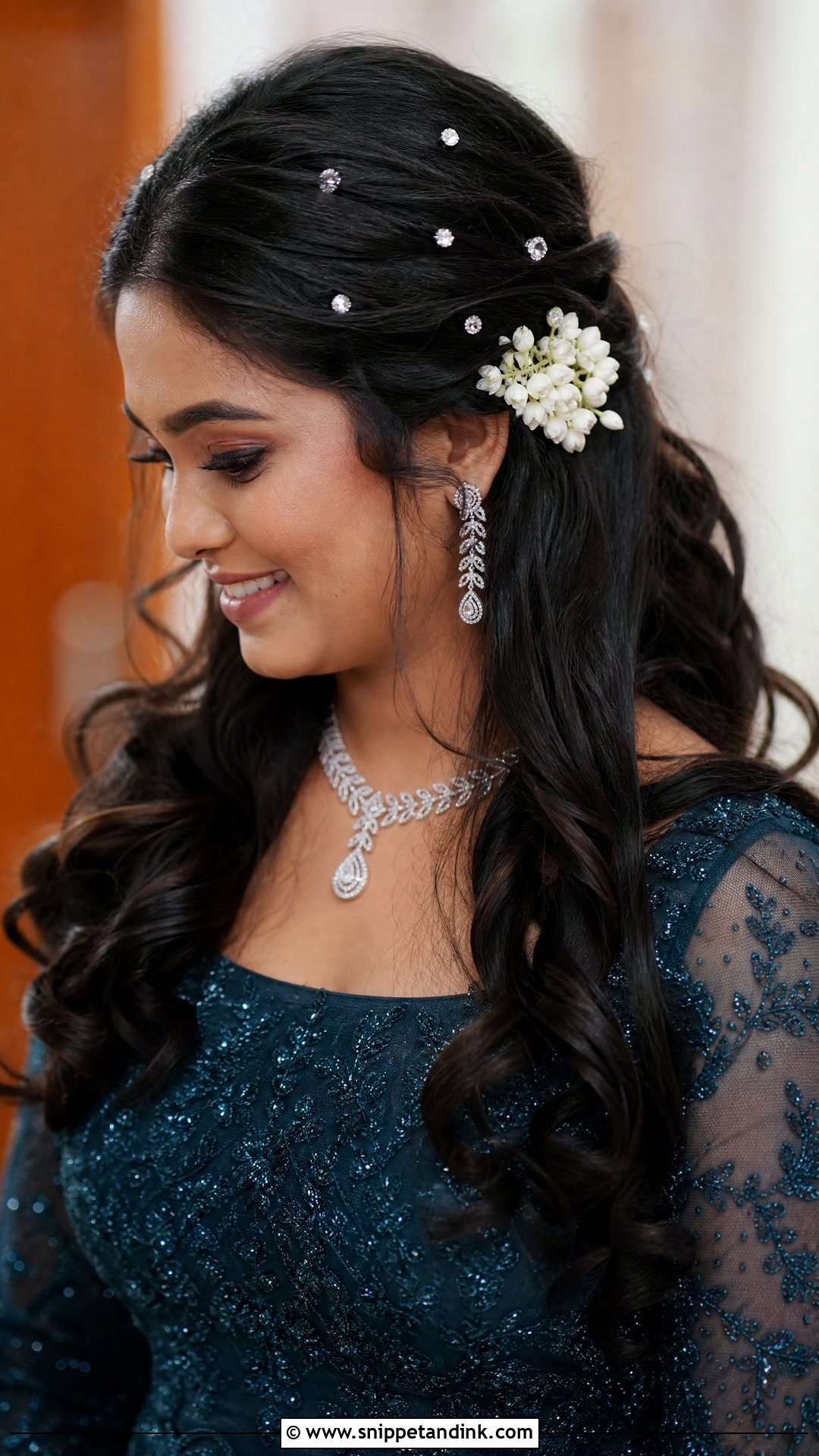 Open Hair With Diamond Accents - Snippet and Ink - 20 Hairstyles for South Indian Wedding