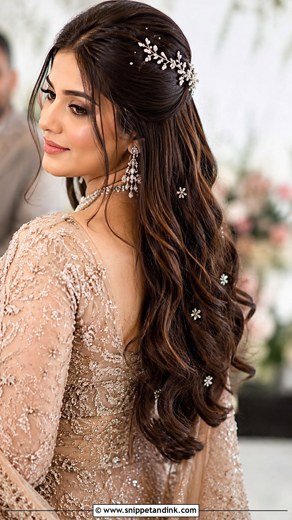 Open Hair With Diamond Hair Accessories - Snippet and Ink - 30 Indian Bridal Dulhan Hairstyles