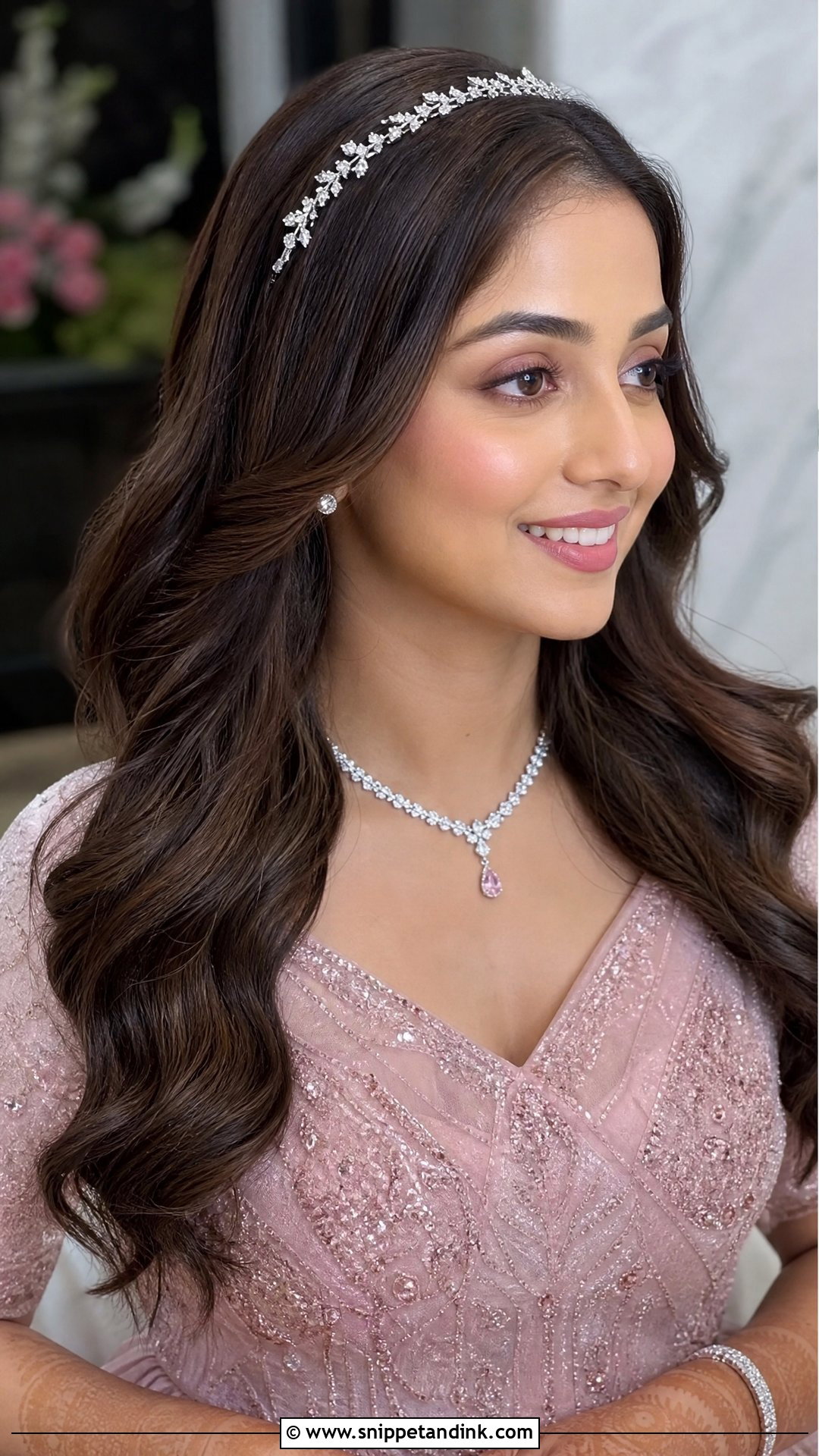 Open Hair With Diamond Hairband - Snippet and Ink - 20 Loose Indian Wedding Hairstyles