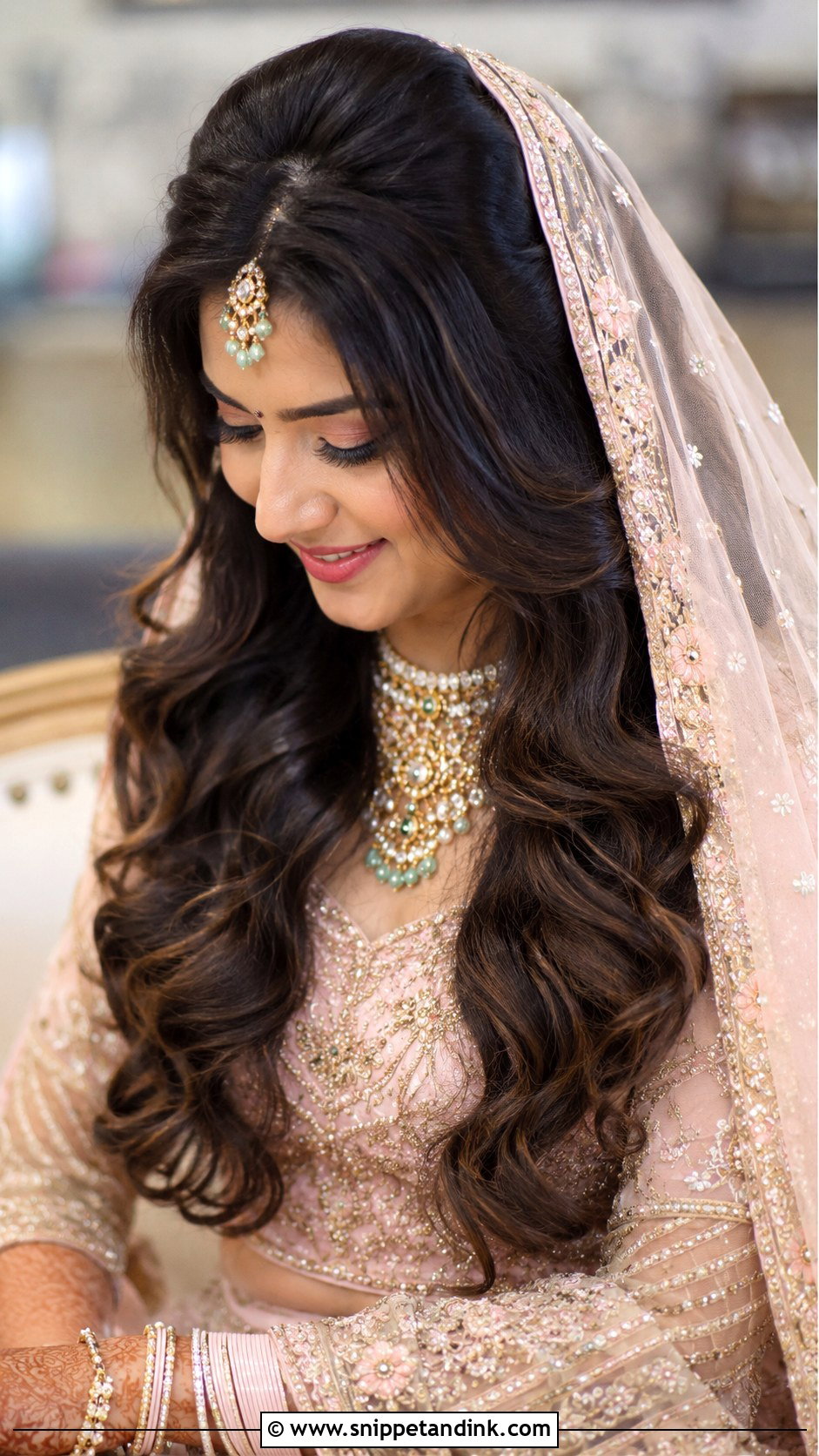 Open Hair With Dupatta - Snippet and Ink - 15 Open Hair Indian Wedding Bridal Hairstyle Ideas