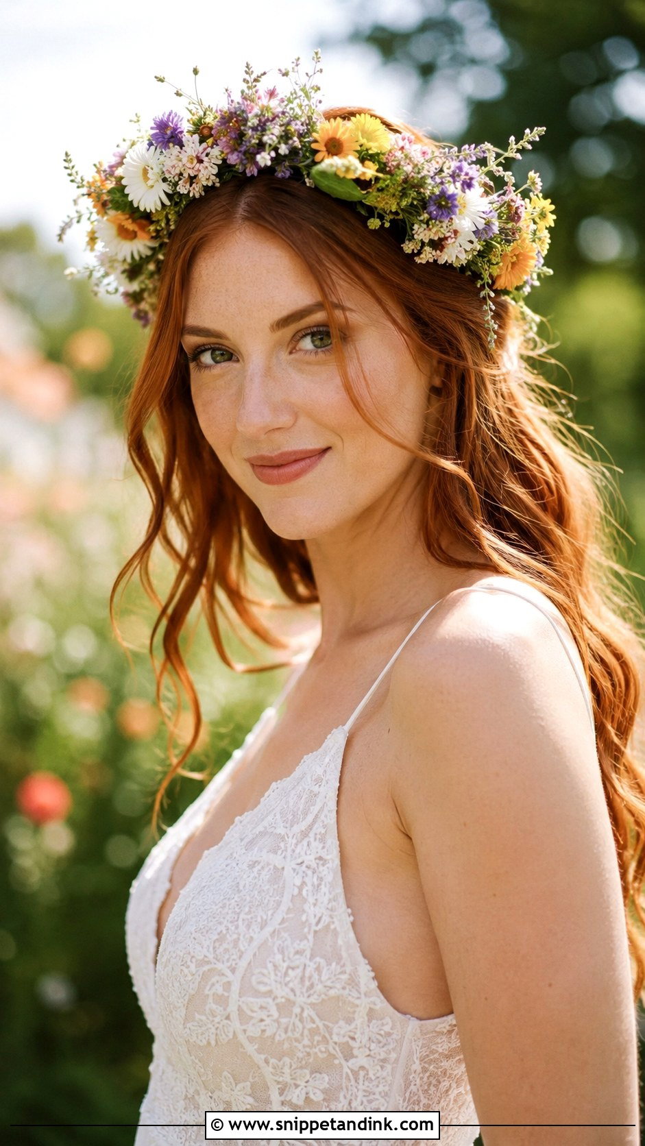 Open Hair With Floral Crown - Snippet and Ink - 25 Open Hair Bridal Look Ideas