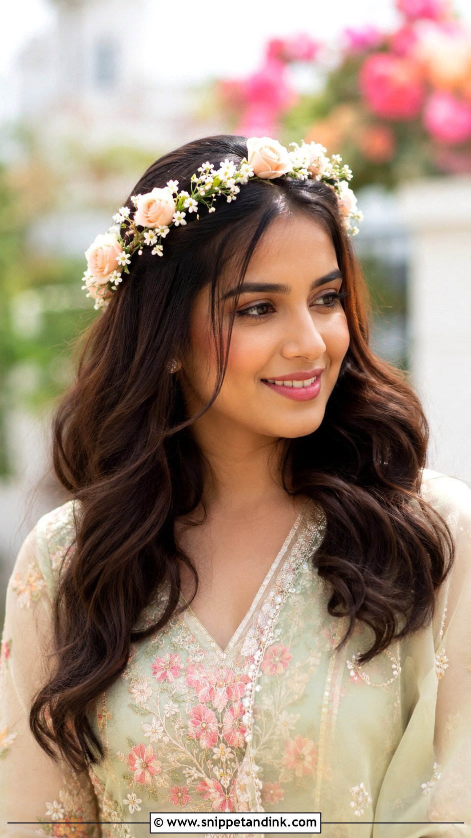 Open Hair With Floral Hairband - Snippet and Ink - 25 Indian Bridal Open Hairstyles