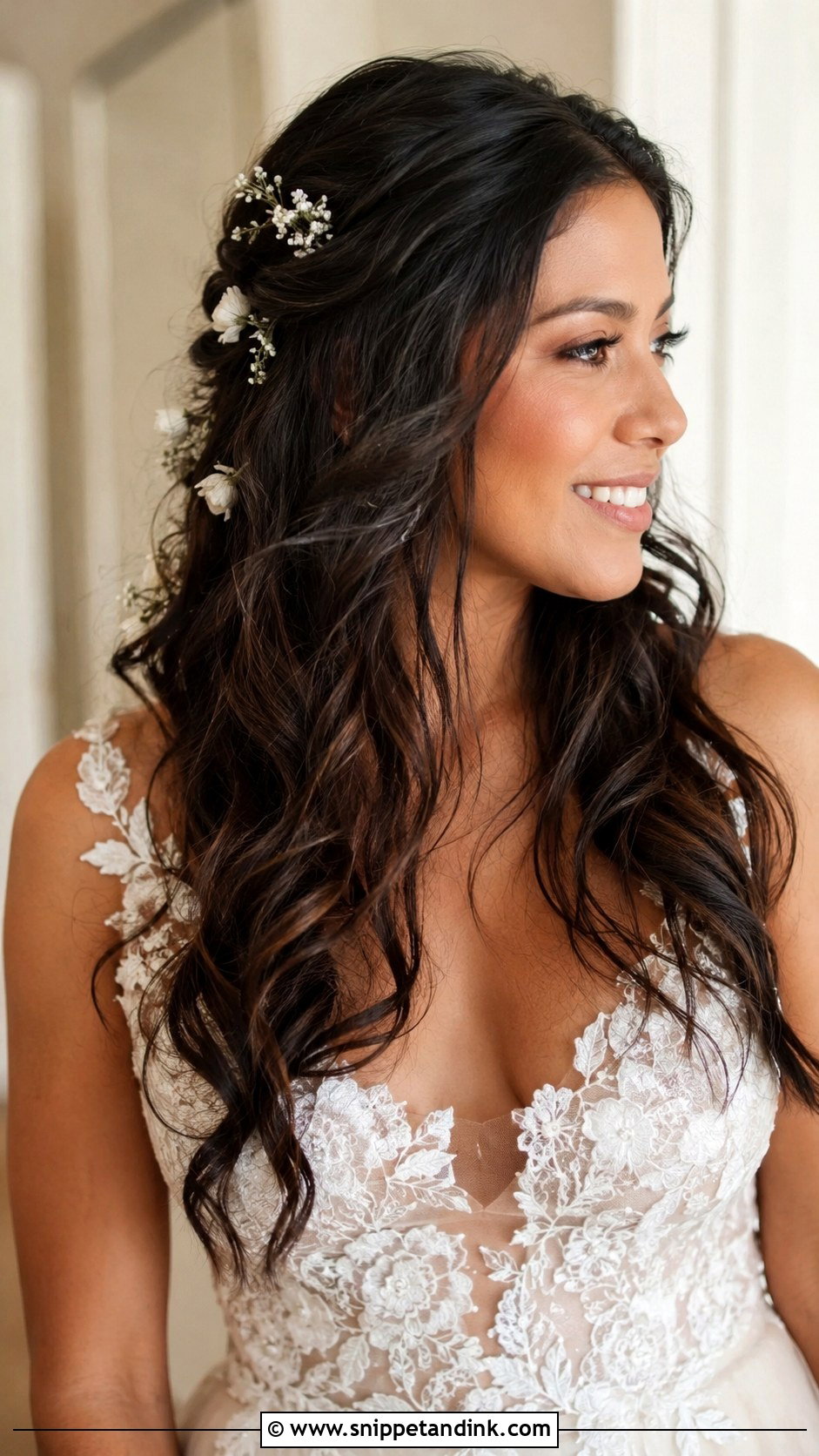 Open Hair With Floral Pins For Bride - Snippet and Ink - 15 Open Hair Hairstyles for Bride